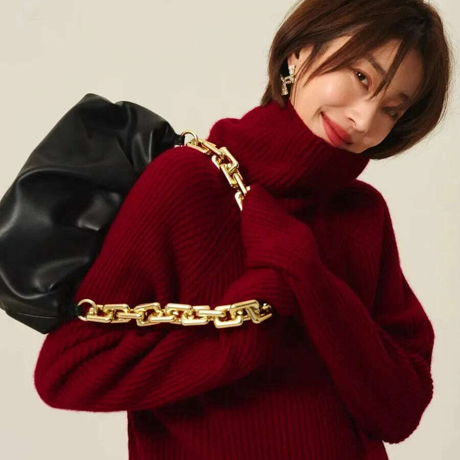 100% Cashmere Turtleneck Sweater – Loose Long Sleeve - D&M Boutique