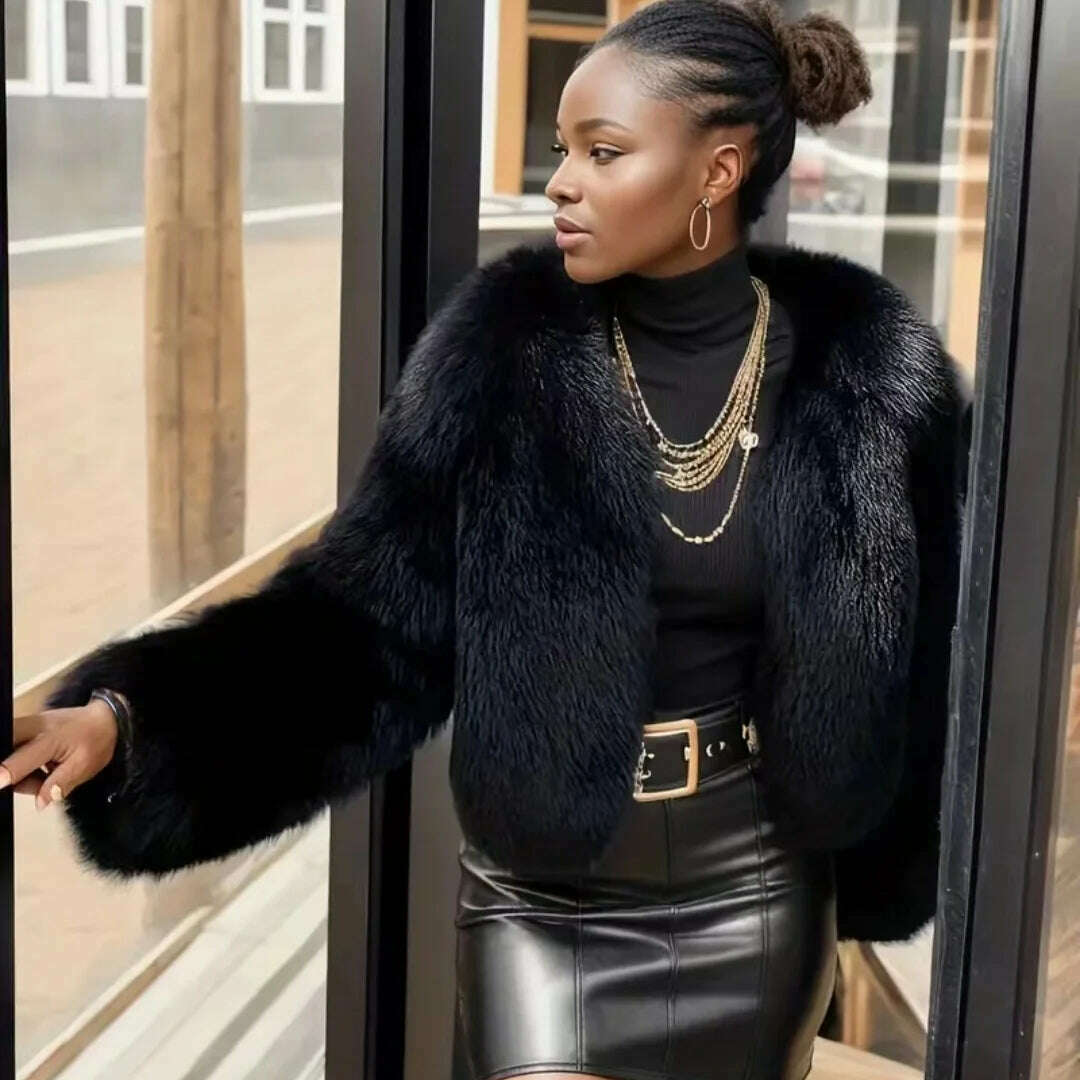 Imitation fur black style jacket coat