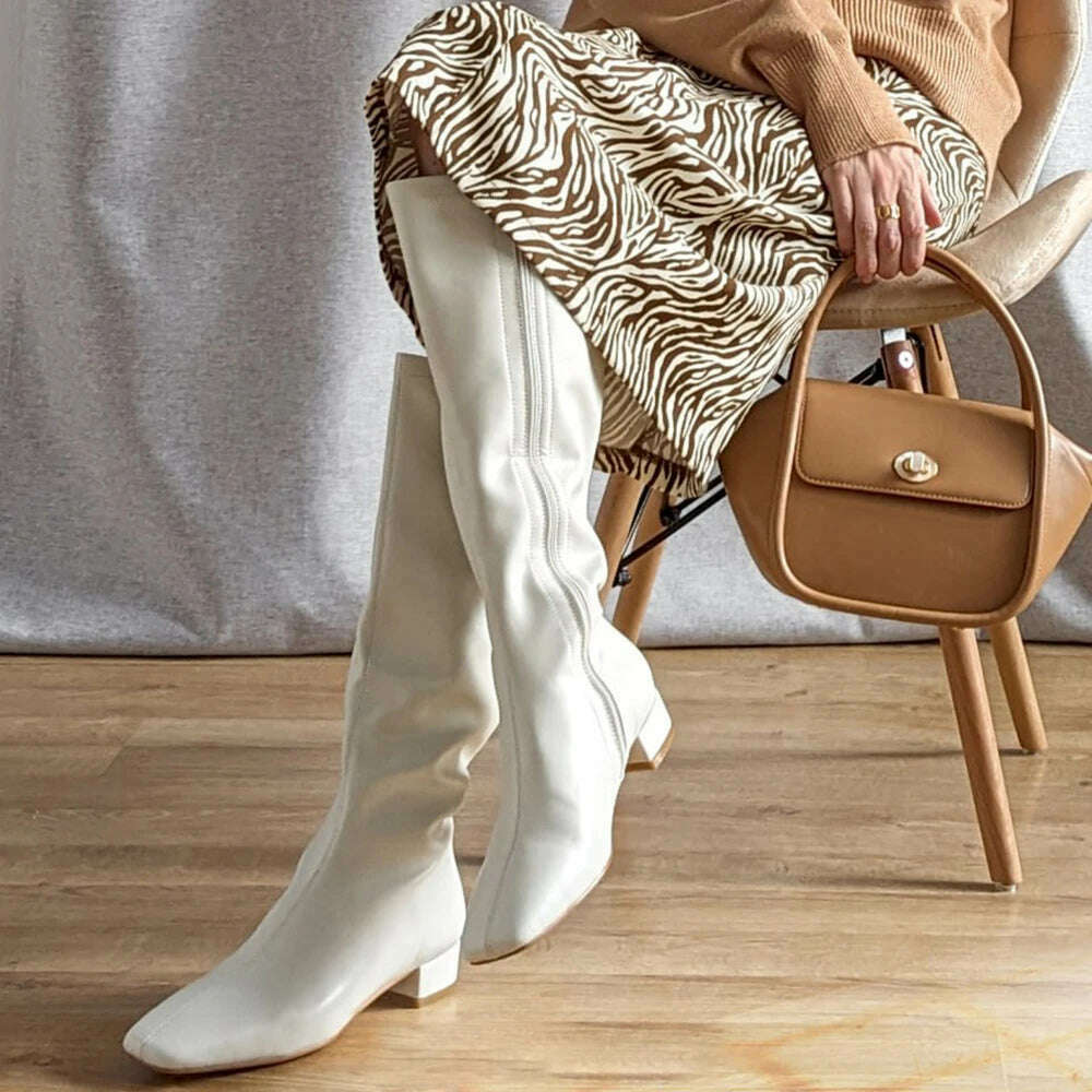 FEDONAS Women's Leather High Heel Boots