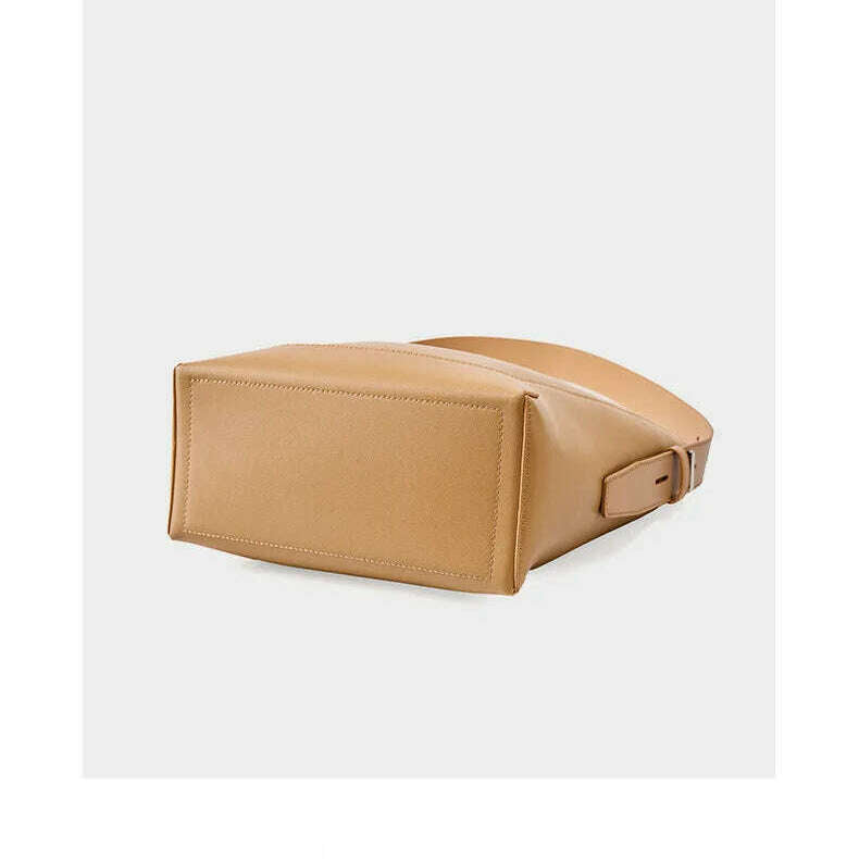 Minimalist Brown Leather Bucket Bag - Sleek and Structured