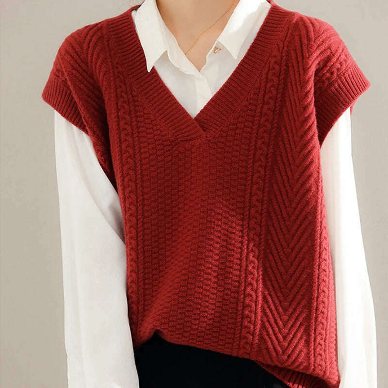 Korean Knitted Sweater Vest – V-Neck, Sleeveless, Loose Pullover - D&M Boutique