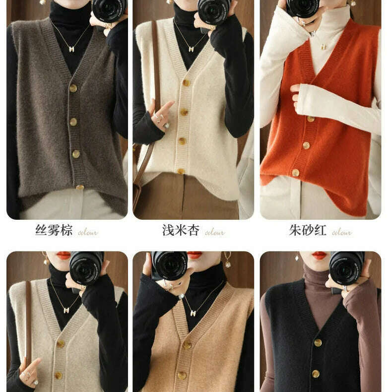 2024 Women's Cashmere Sleeveless Sweater Vest - D&M Boutique