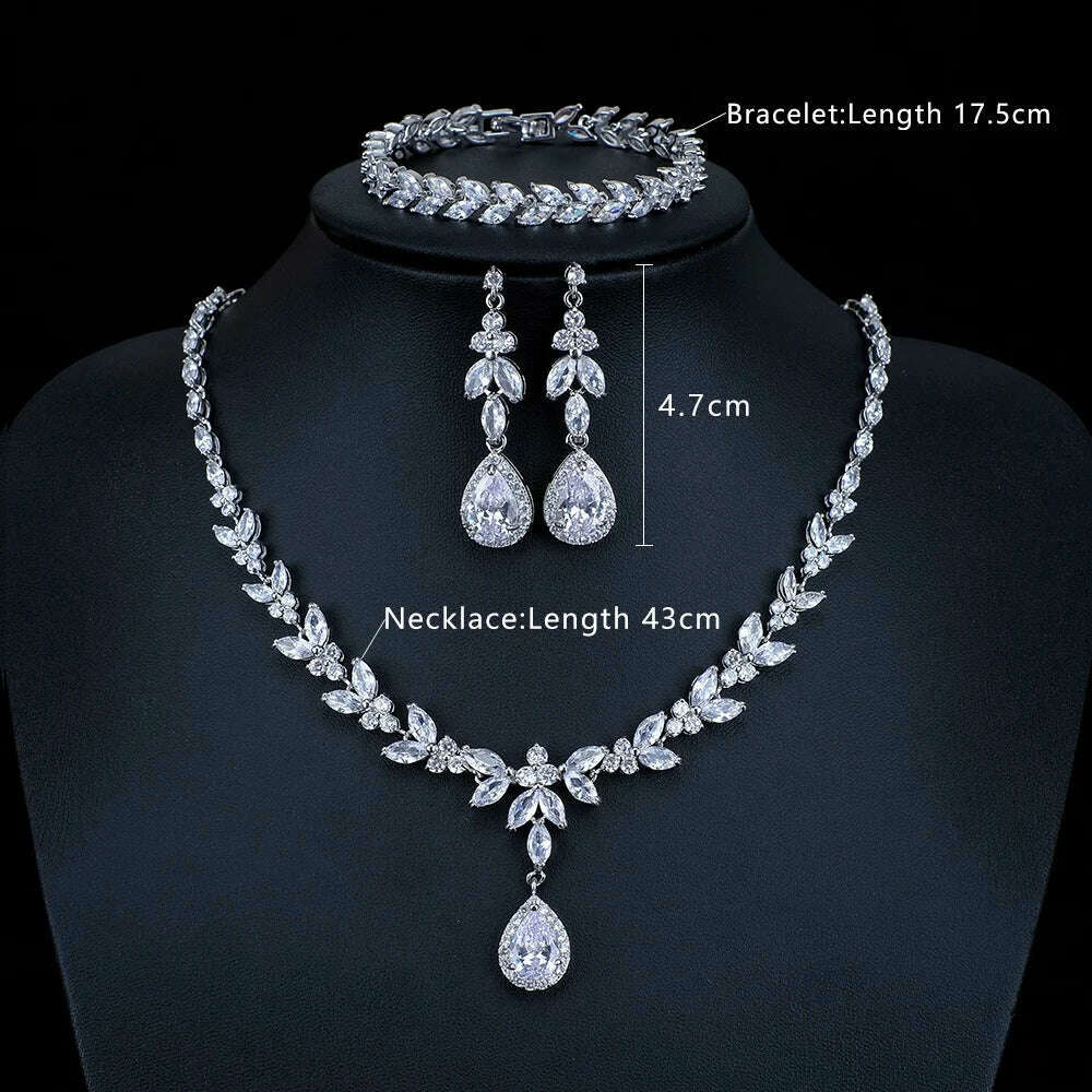 Ekopdee Luxury Brilliant Cubic Zirconia Necklace Set Earrings Rings Women CZ Light Drop Bridal Wedding Jewelry Sets 2022 New