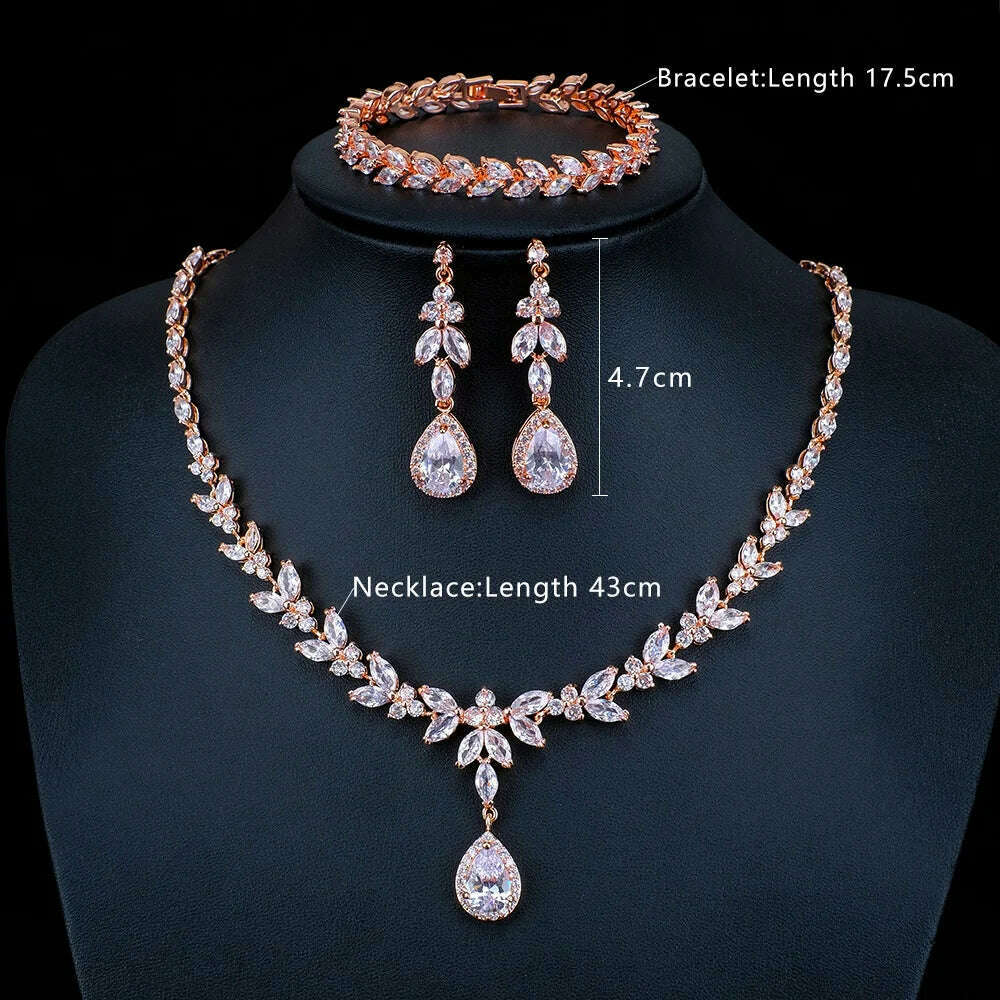 Ekopdee Luxury Brilliant Cubic Zirconia Necklace Set Earrings Rings Women CZ Light Drop Bridal Wedding Jewelry Sets 2022 New