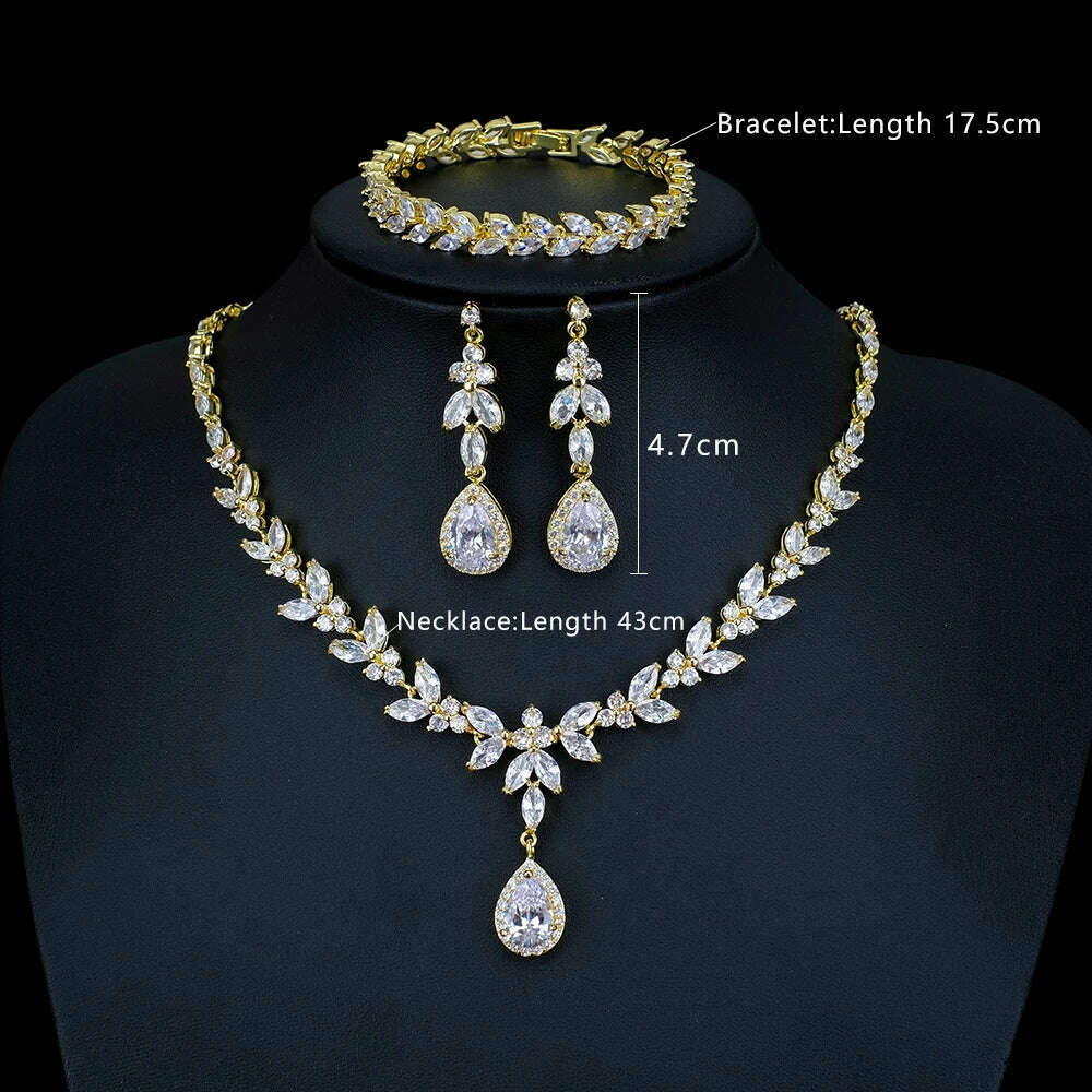 Ekopdee Luxury Brilliant Cubic Zirconia Necklace Set Earrings Rings Women CZ Light Drop Bridal Wedding Jewelry Sets 2022 New