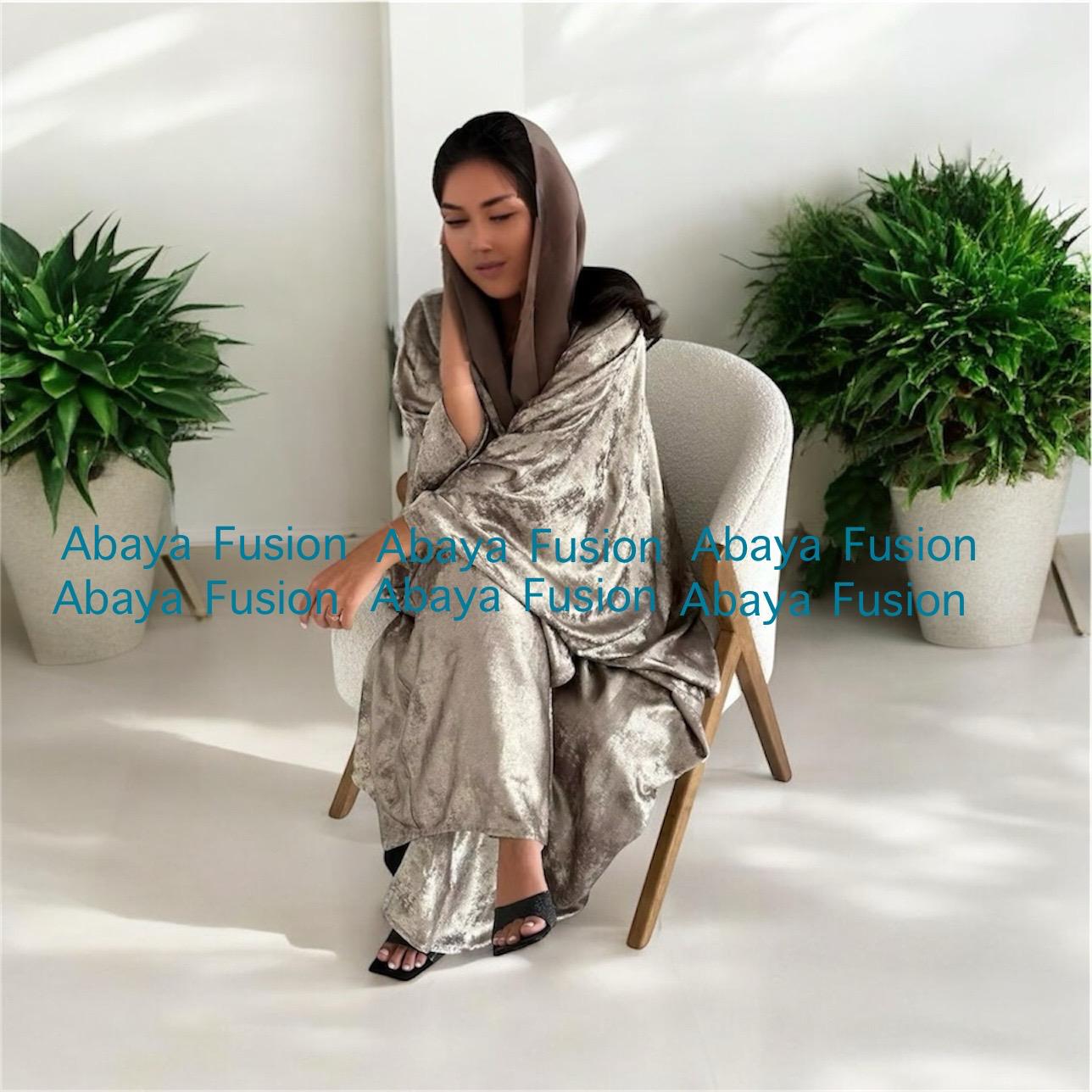 korean Metallic Gold Open Abaya