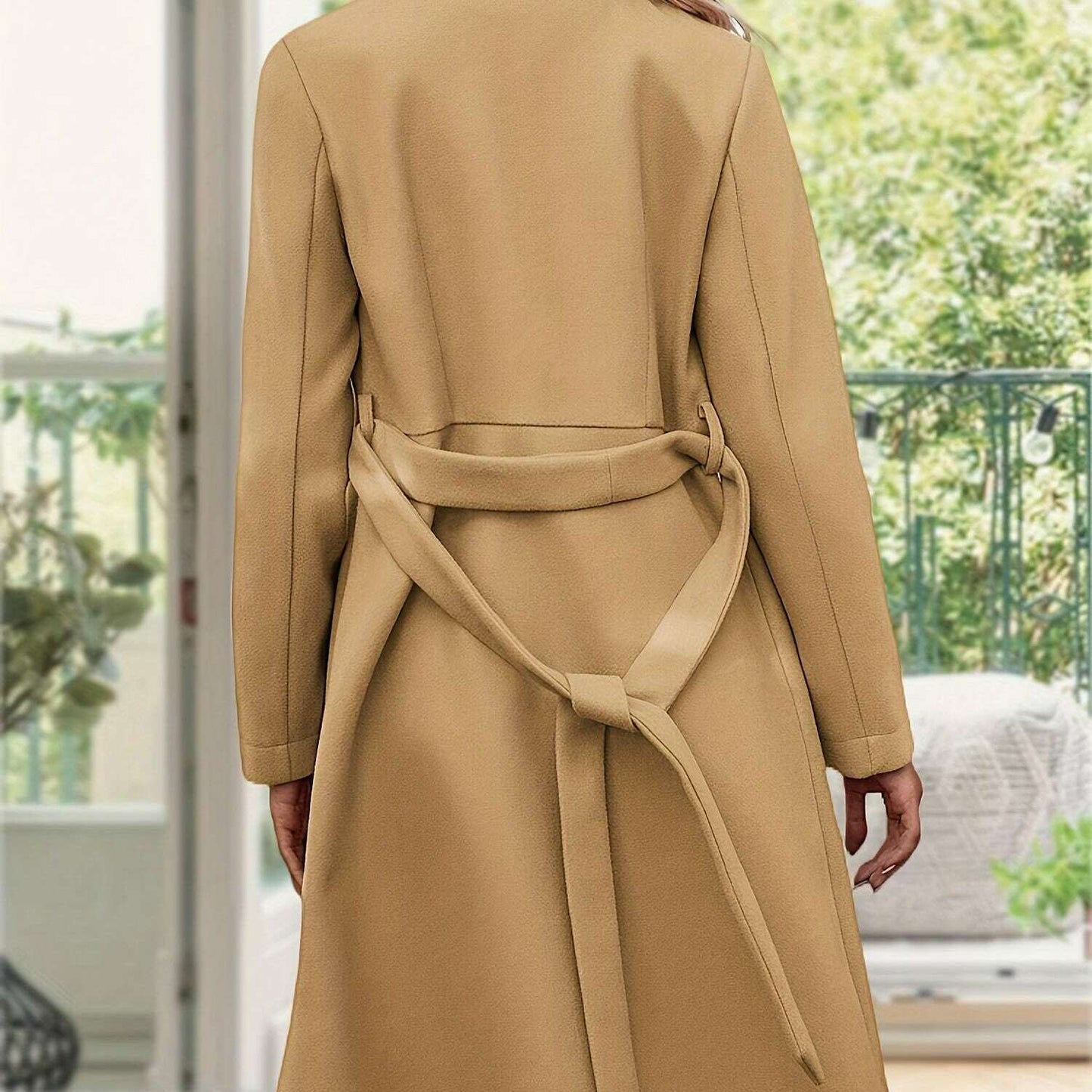 Women's Pea Coat Trench Jacket with Notched Lapel & Belt