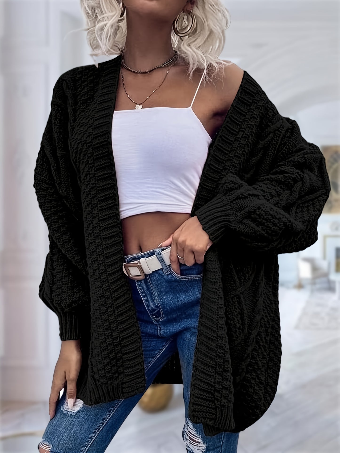 Women's Oversized Chunky Cable Cardigan Sweater Coat - Soft Pink Open Front Long Sleeve Winter Coat with Button-Free Closure, Cozy Fall & Winter Sweater for Casual Semi-Formal Outfits