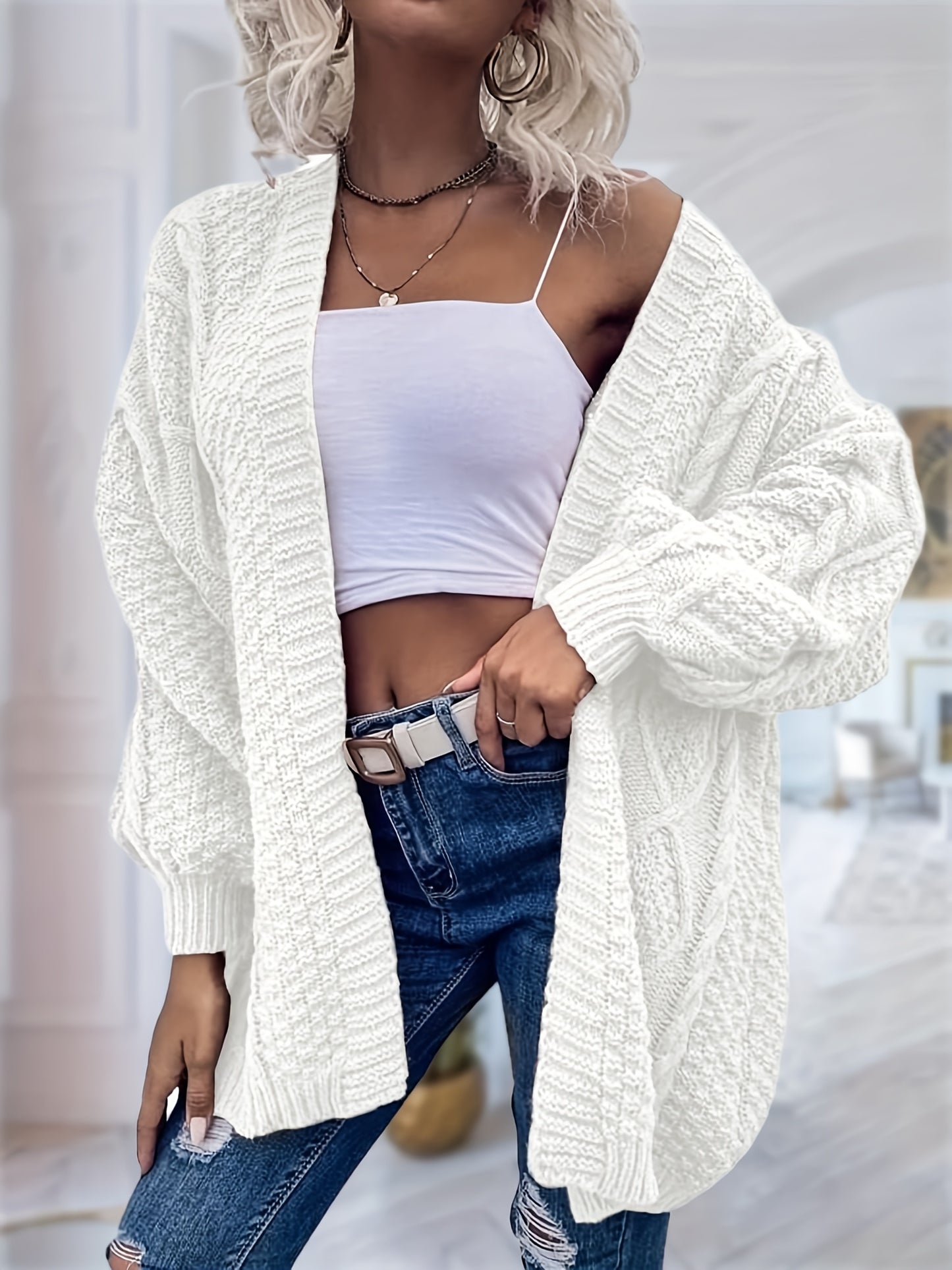Women's Oversized Chunky Cable Cardigan Sweater Coat - Soft Pink Open Front Long Sleeve Winter Coat with Button-Free Closure, Cozy Fall & Winter Sweater for Casual Semi-Formal Outfits