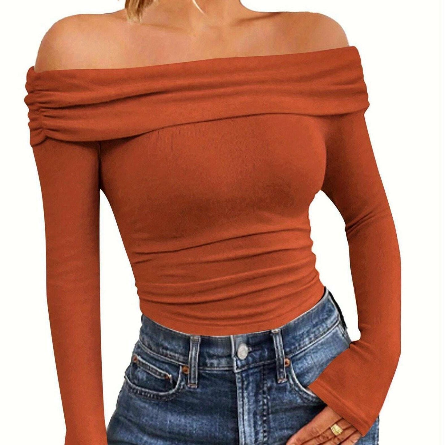 2024 Women's Off-Shoulder Long Sleeve Slim Fit Top - D&M Boutique