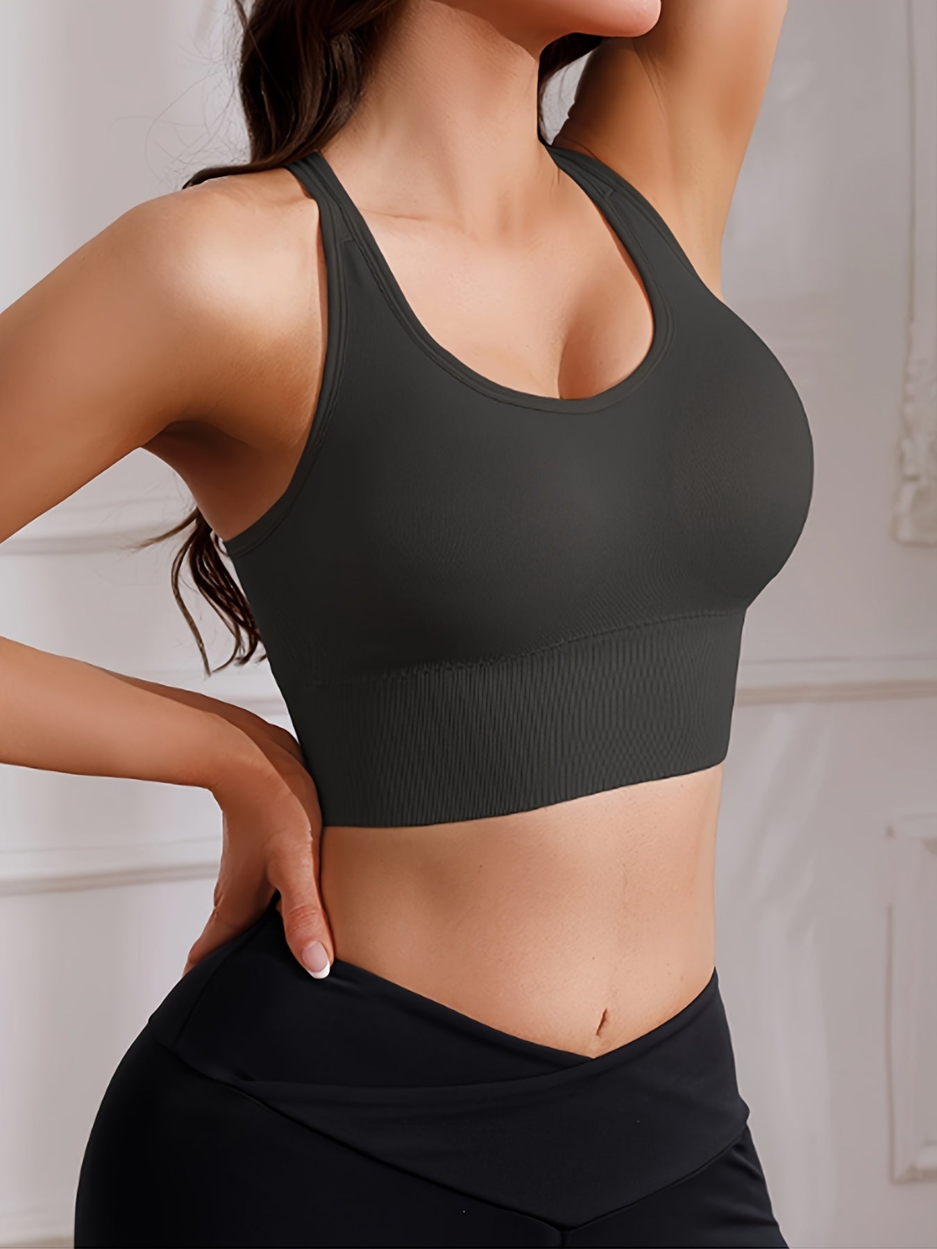 5pcs Women's X-Back Sports Bras with Removable Pads - Wire-Free Breathable High-Impact Workout Tops, Adjustable Straps & Full Coverage Support, 10 Color Options (Green, Black, White, Blue, Navy, Pink, Grey, Beige, Brown, Purp