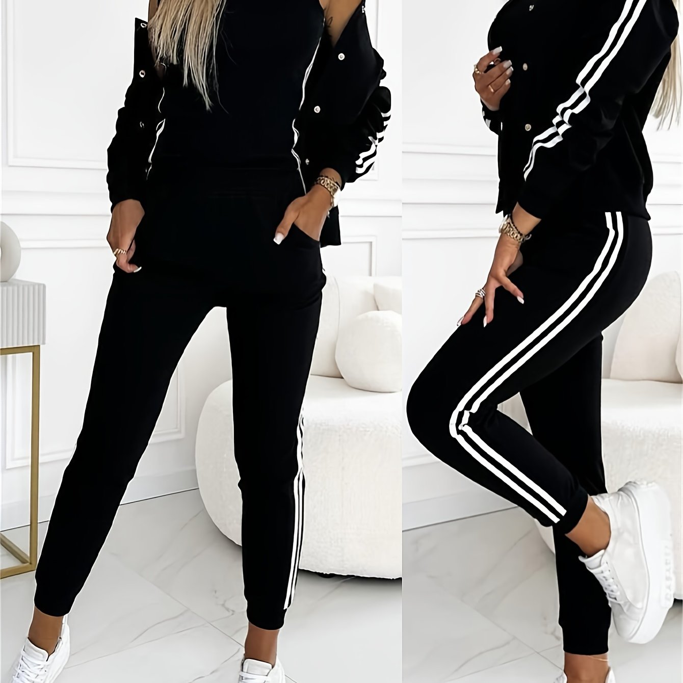 3pcs Matching Set – Jacket, Tank Top & Cuffed Pants