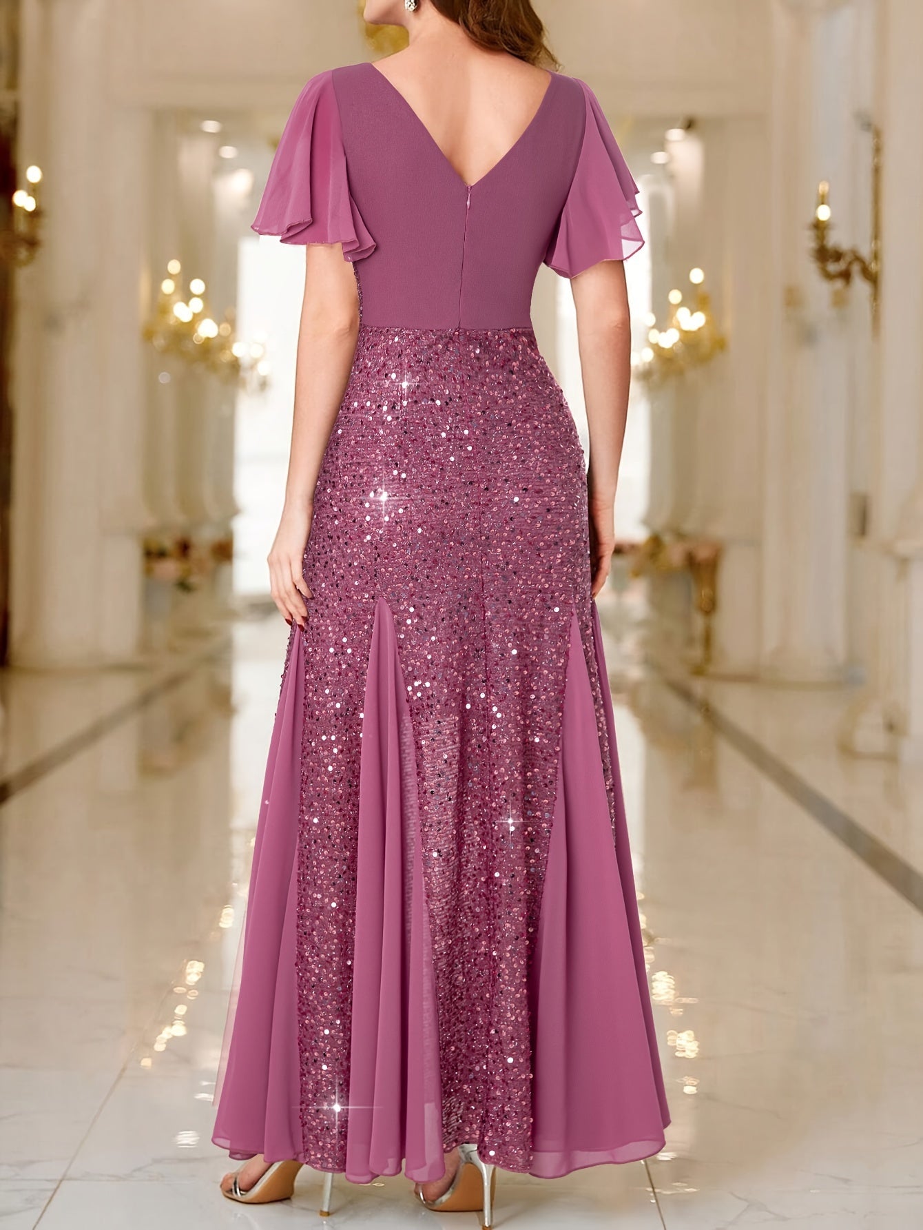 Purple Lotus Sequin Evening Gown – Timeless & Graceful