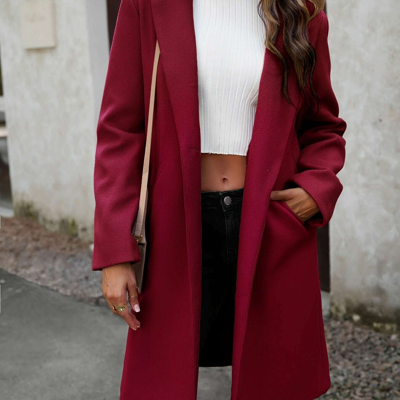 Women's Solid Color Commuter Blazer with Collar and Pockets