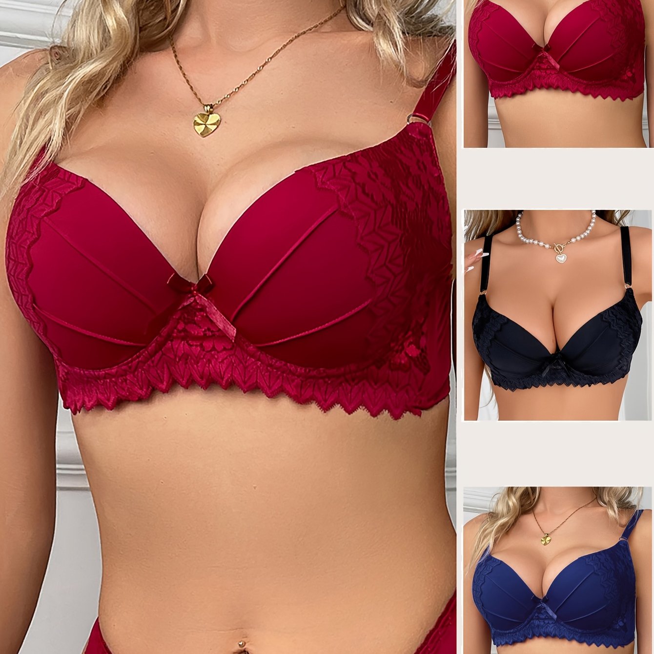 3pcs Women Sexy Lace Push Up Bras
