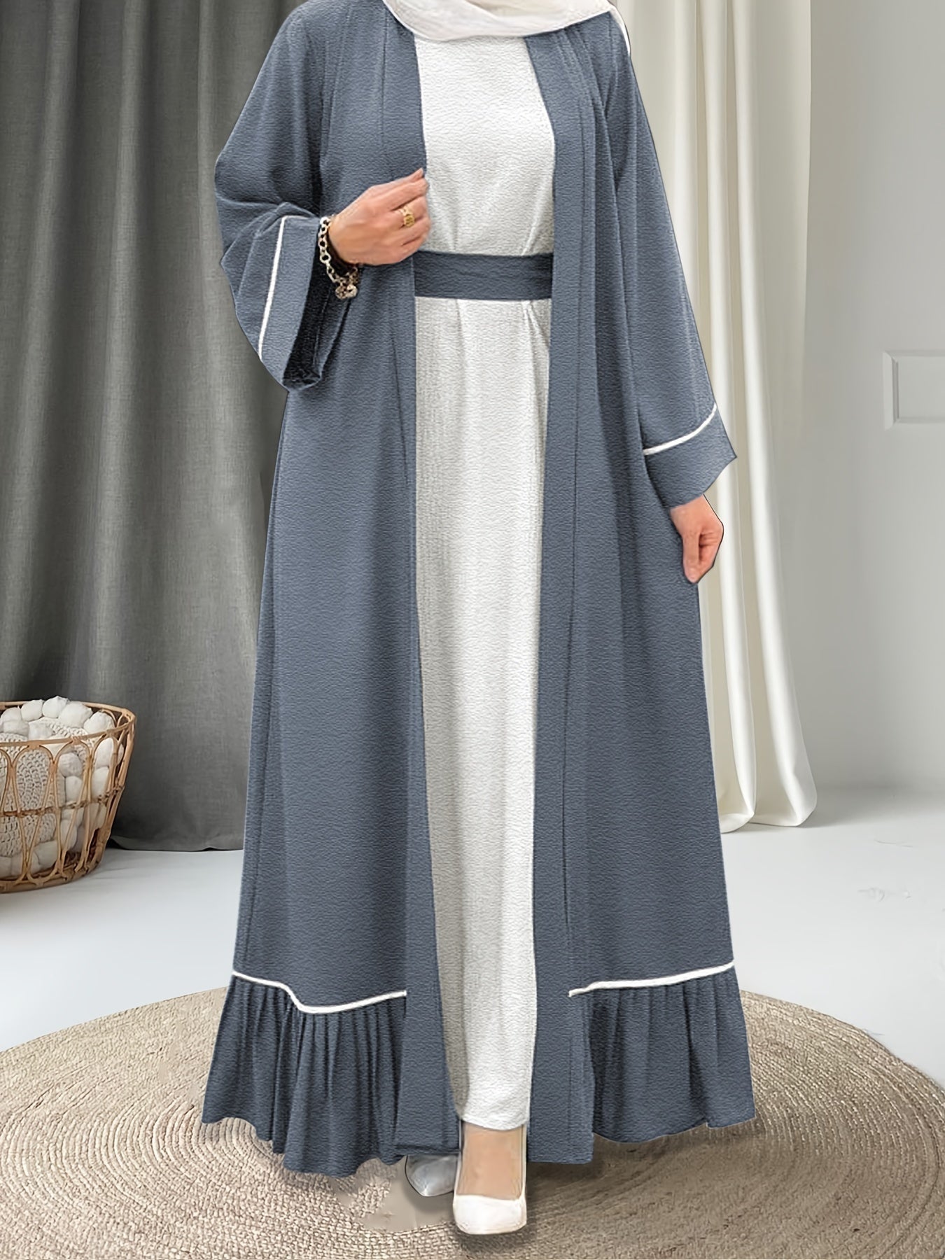 Women'S Solid Color Long Dress with a Matching Long Robe Set.