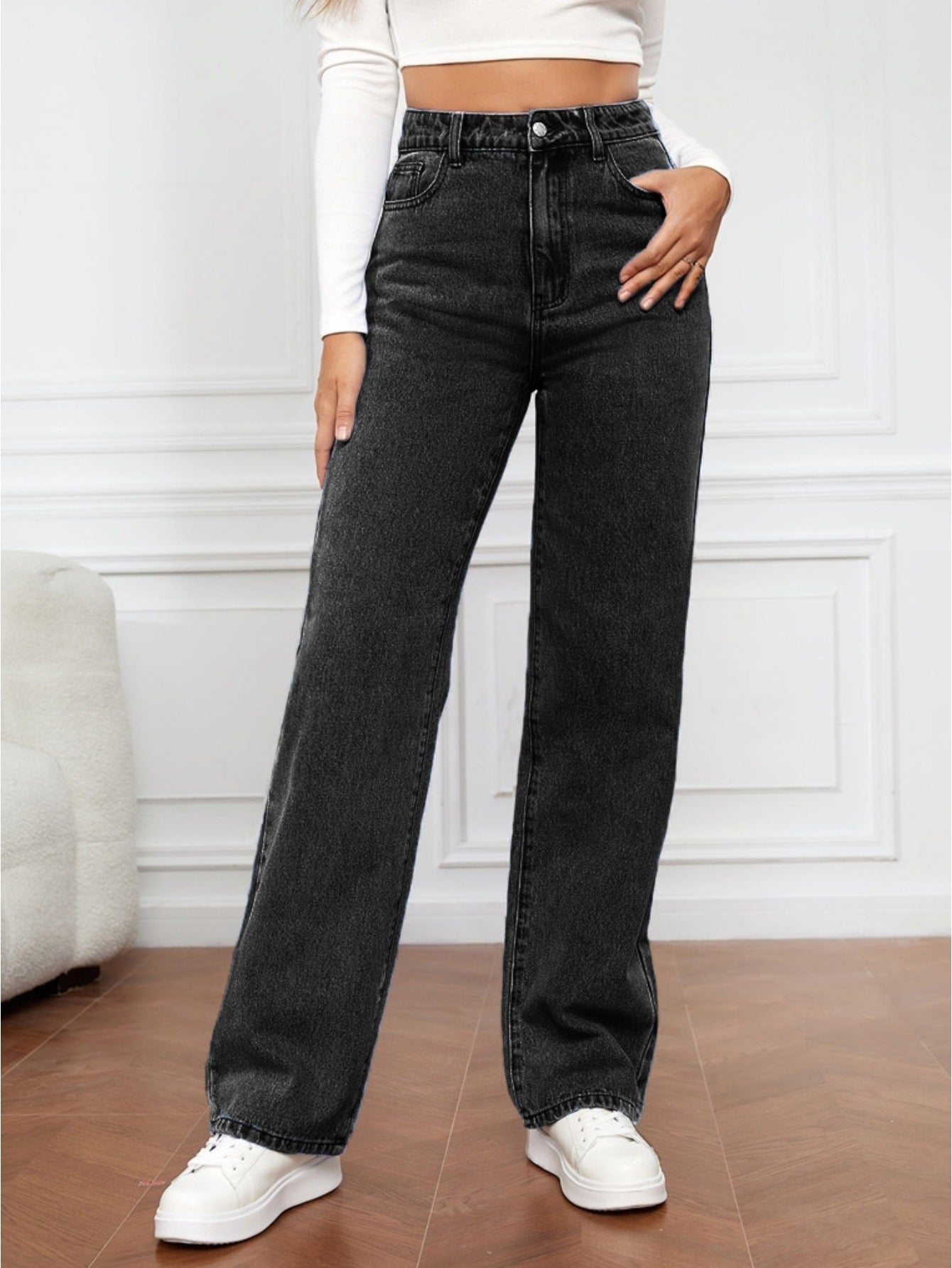 Women's High Waist Stretchy Jeans - Non-See-Through Washed Denim Pants with Straight Leg Fit, Stretchy Fabric for Everyday & Formal Outfits - Machine Washable All-Season Women's Pants, Street Style, Sleek Silhouette, Comforta