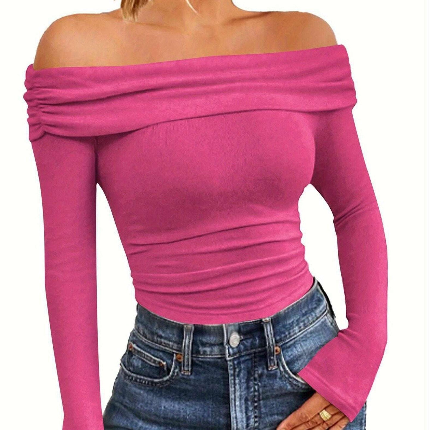 2024 Women's Off-Shoulder Long Sleeve Slim Fit Top - D&M Boutique