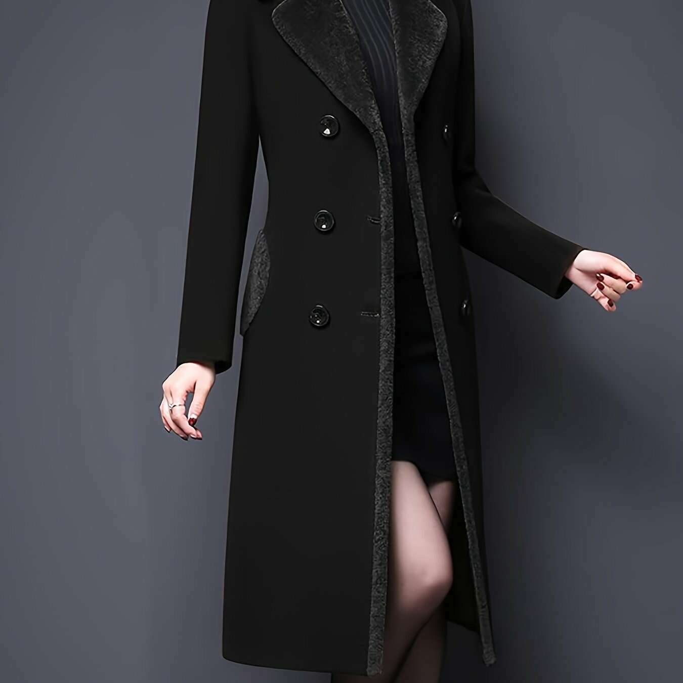 Women's Double-Breasted Notched Lapel Midi Pea Coat