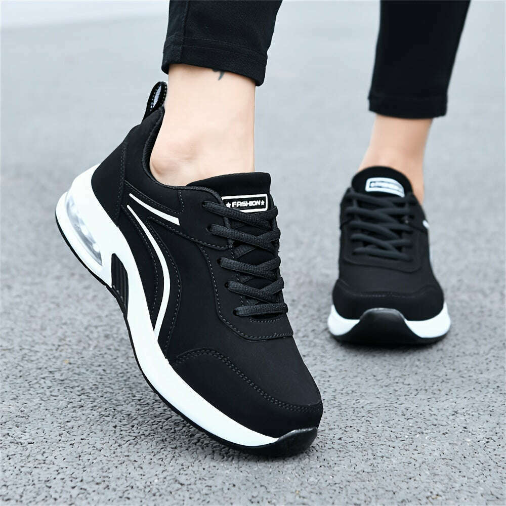 Lightweight Black Faux Leather Women's Sneakers