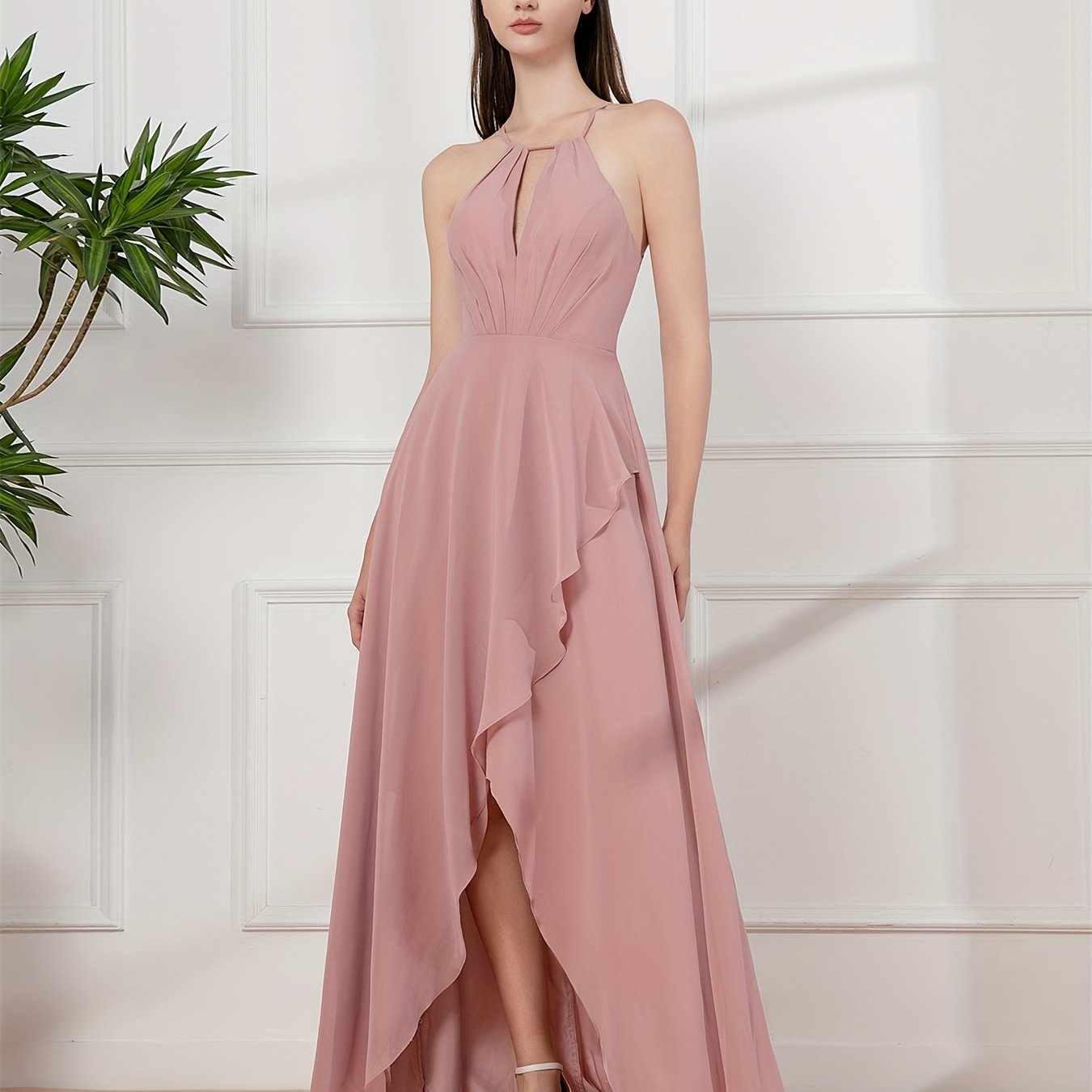 Elegant Special SH0006 Women'S Long Bridesmaid Dress - Asymmetrical One-Shoulder V-Neck with Flowing Skirt, Fitted Top & Flared Hem for Weddings, Prom, Formal Events, Wedding Dresses for Bride, Prom Gown, Sophisticated Design