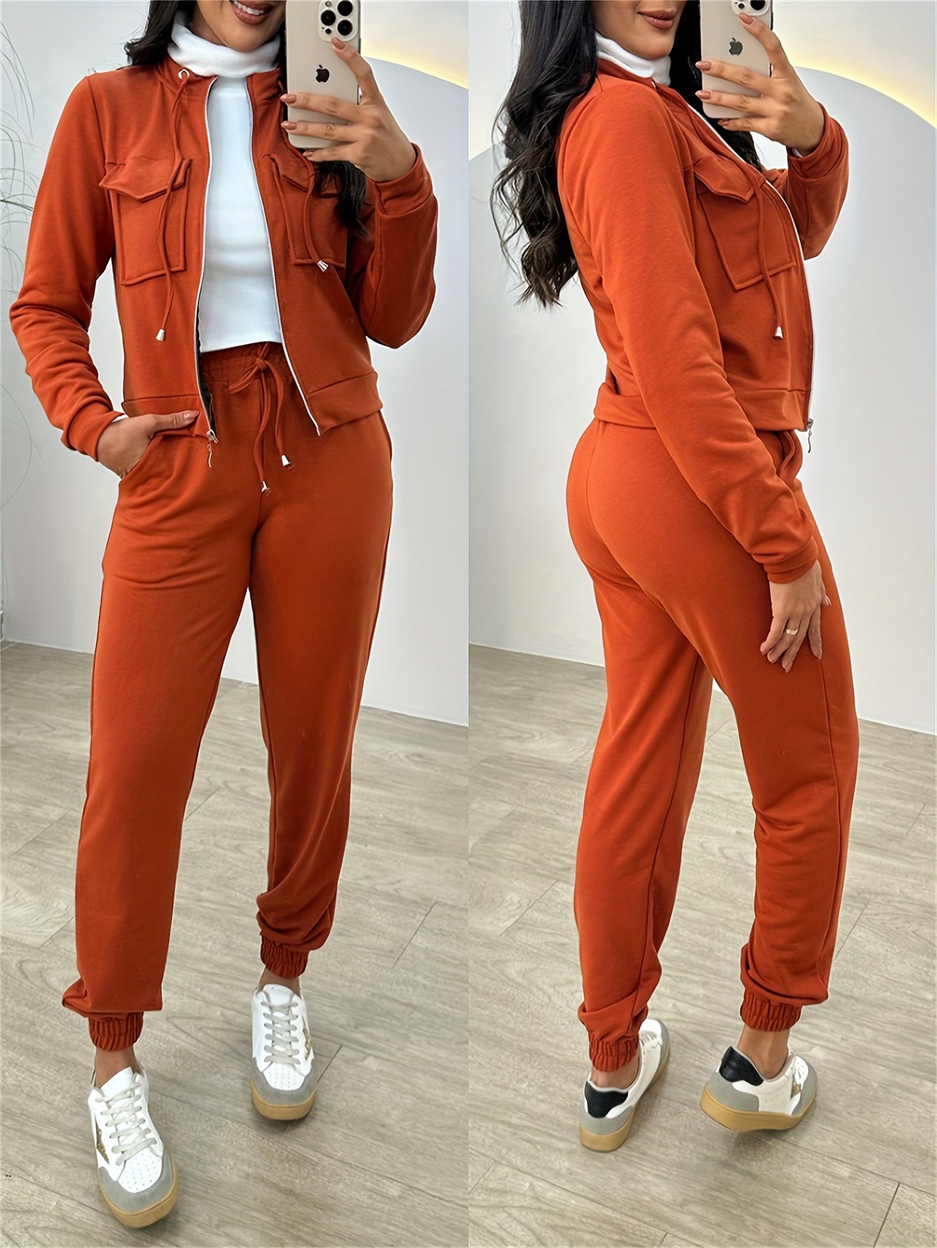 Women’s Top & Pants Set – Stand Collar & Drawstring