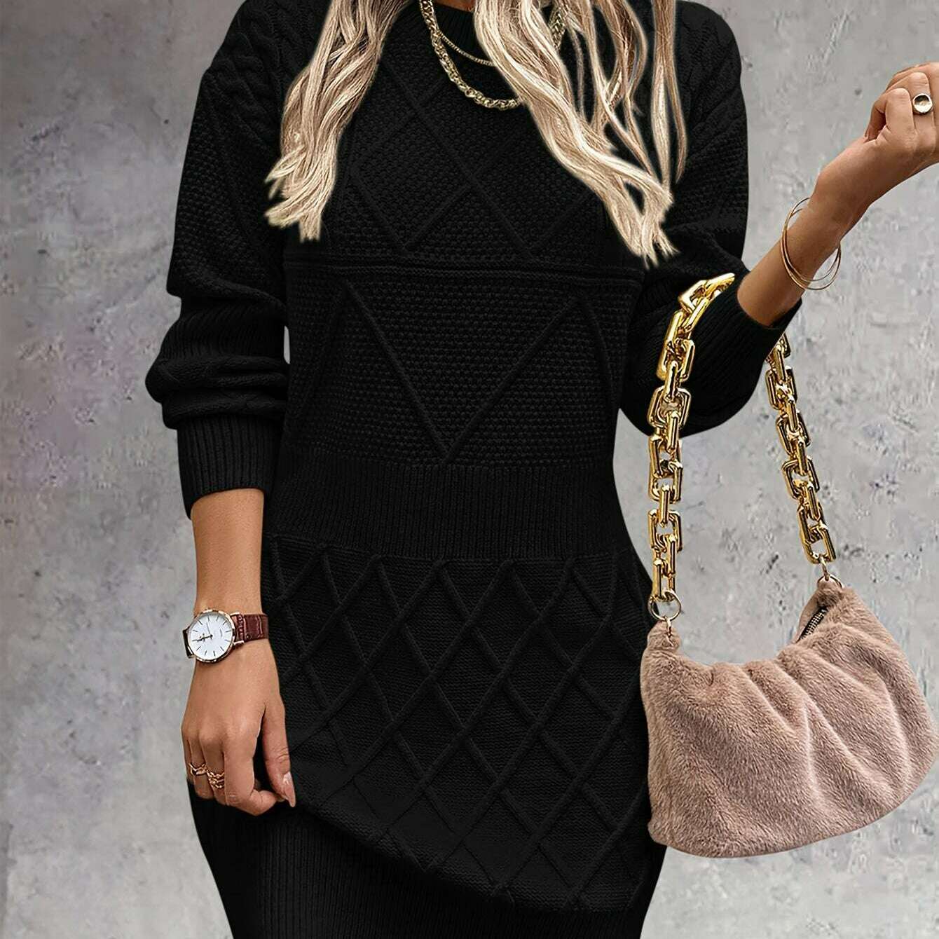 Oversized Chunky Ribbed Knit Sweater Dress for Women - D&M Boutique