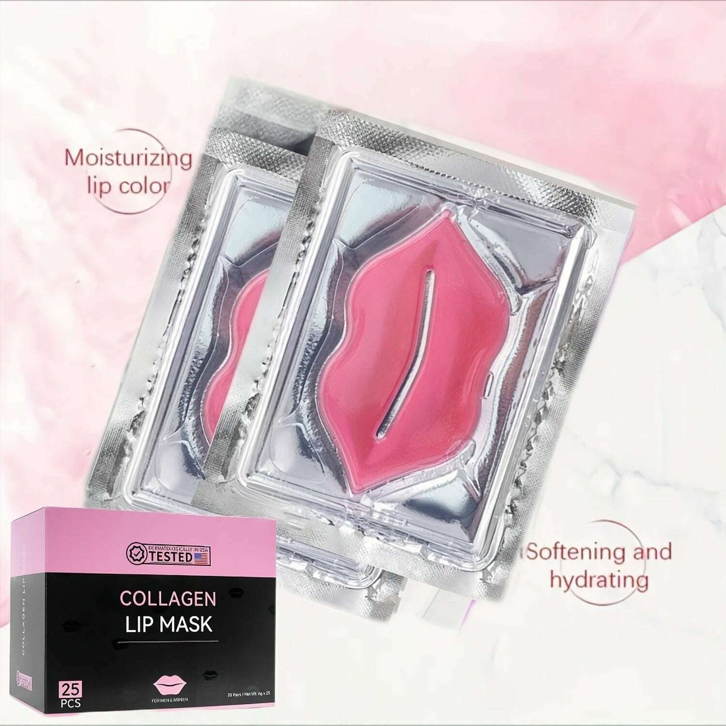 25 Pairs Daily Moisturizing Collagen Pink Lip Masks
