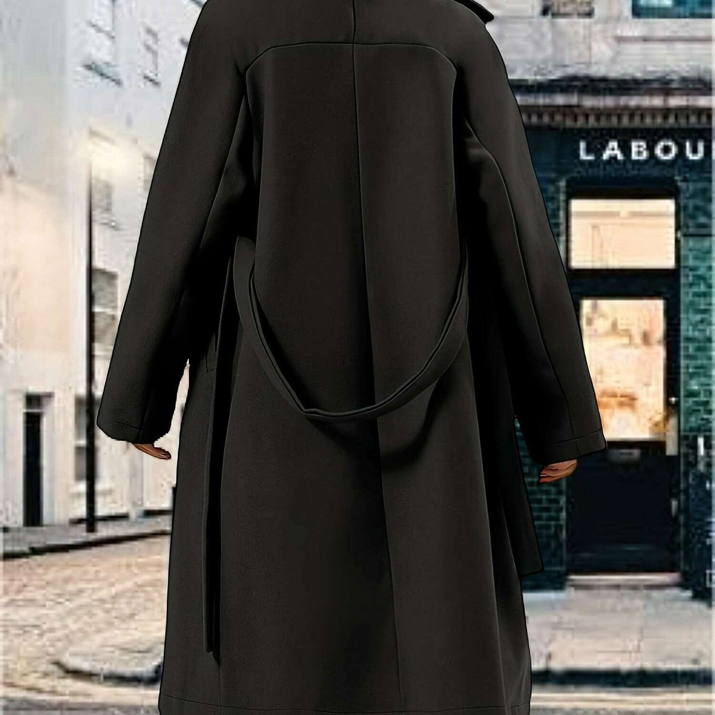 Women's Pea Coat with Lapel Collar and Belted Pockets