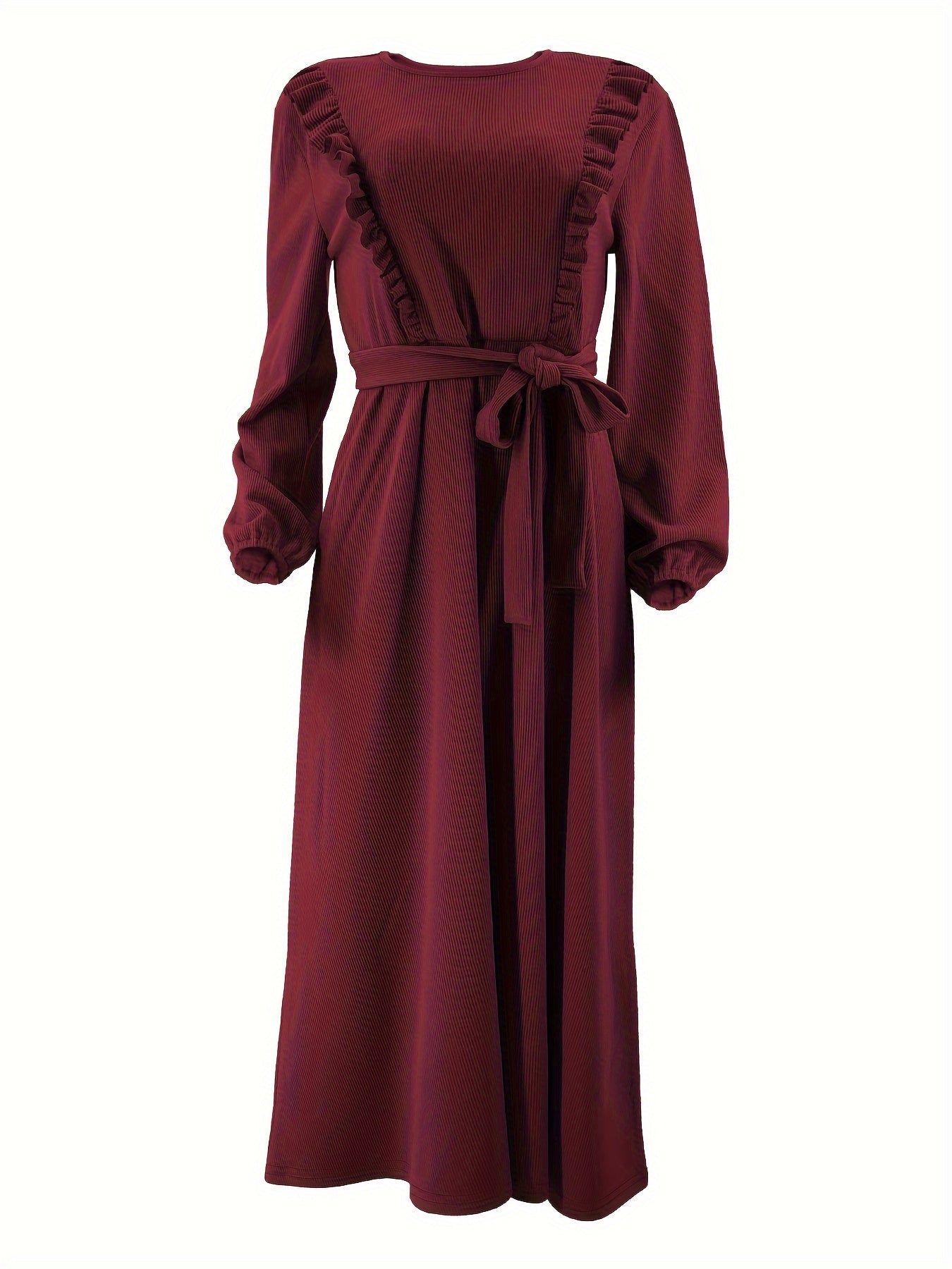 Elegant, Comfortable Solid Color Maxi Dress for Women - Polyester & Spandex Blend, Machine Washable, Belt Detail, Perfect for All Seasons