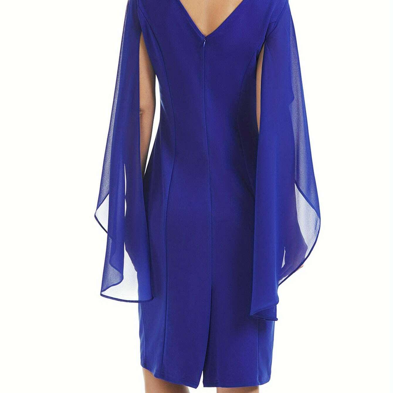 Elegant Midi Bodycon Dress with Cape Sleeves and Slit Hem - D&M Boutique