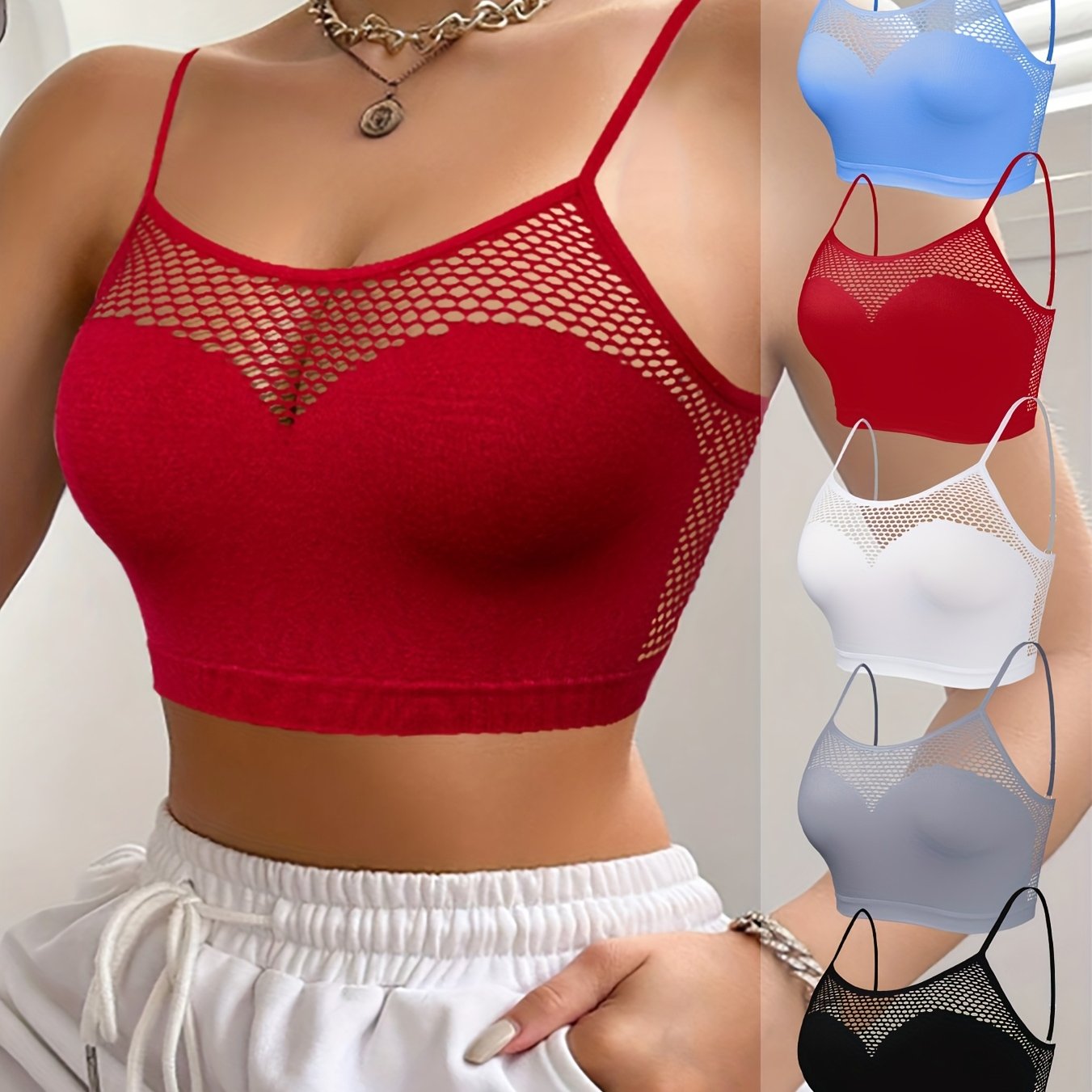 5pcs Seamless Breathable Women'S Sports Bra With Adjustable Straps Fashion Sexy Hollow Out Women'S Bras