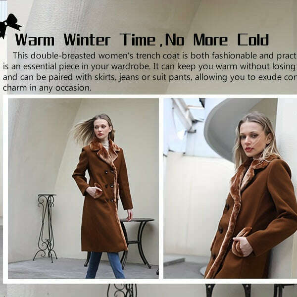Women's Double-Breasted Notched Lapel Midi Pea Coat