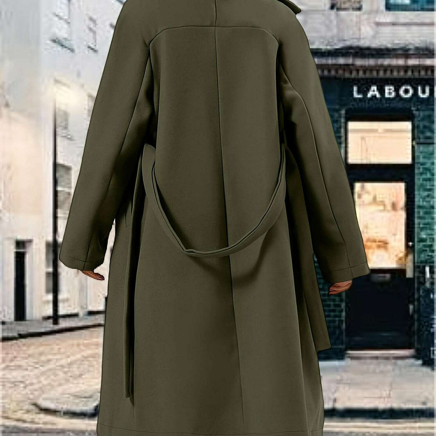 Women's Pea Coat with Lapel Collar and Belted Pockets