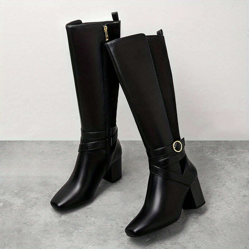 Knee High Block Heel Riding Boots