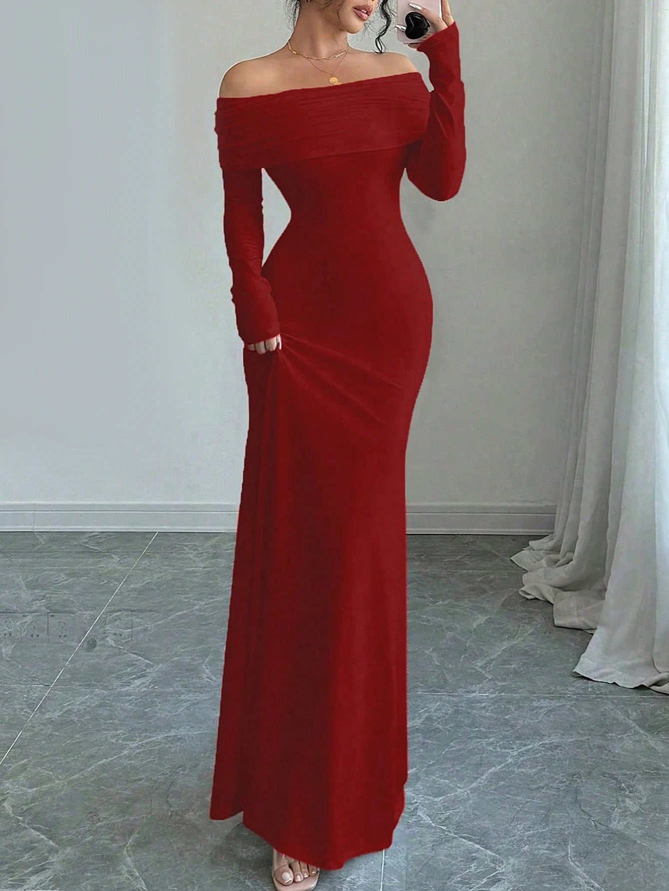 Women'S Elegant Off-Shoulder Long Sleeve Party dress - Formal to casual event gown, flatterning A-Line silhouette, Chic Evening & Everyday Outfits - Women'S Formal & Everyday Dresses, Dresses for Party, Evening Wear, Offshoul