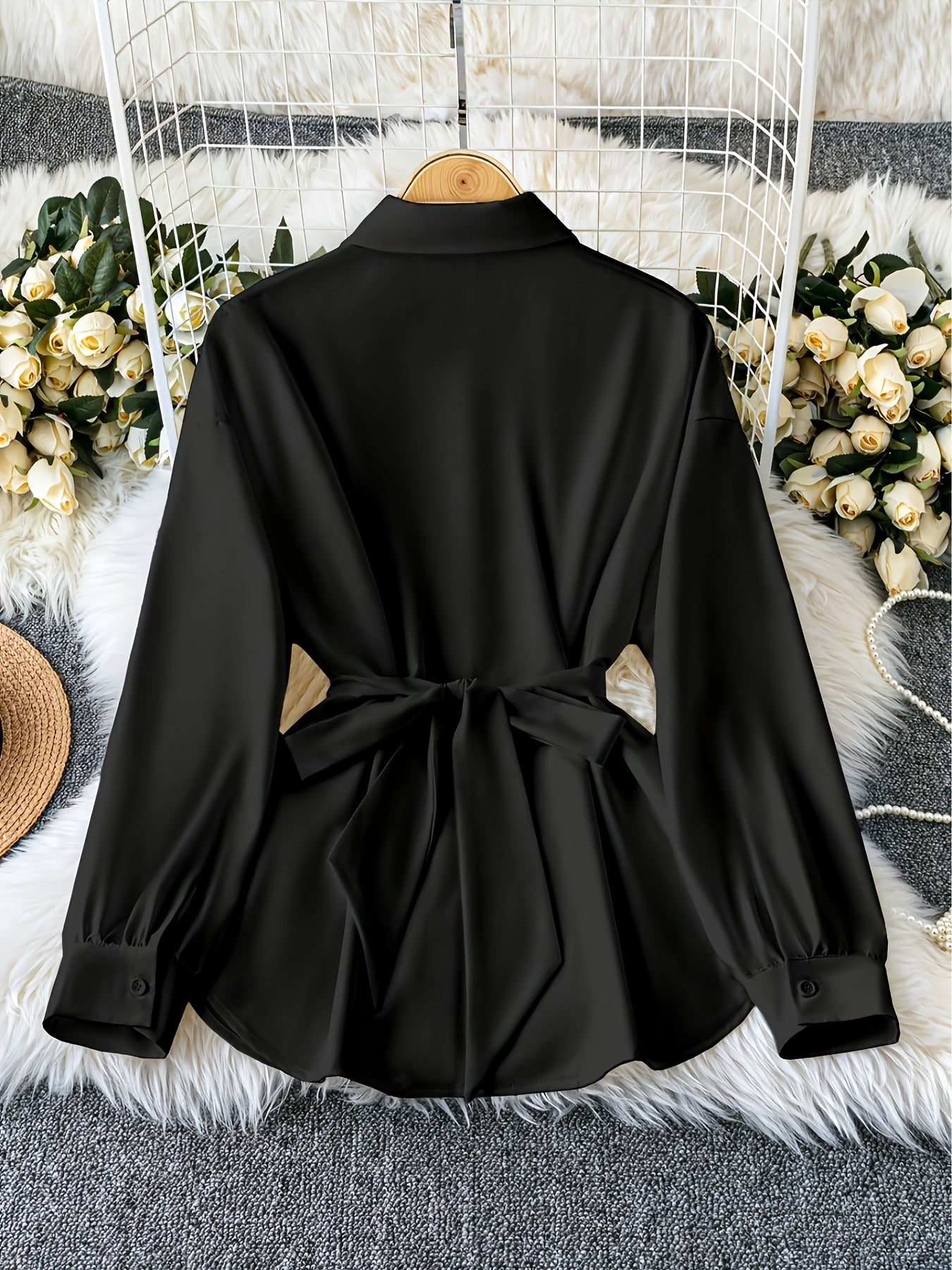 Retro Style Women's Loose Long Sleeve Casual Outdoor Top Fashion Shirt with Belt