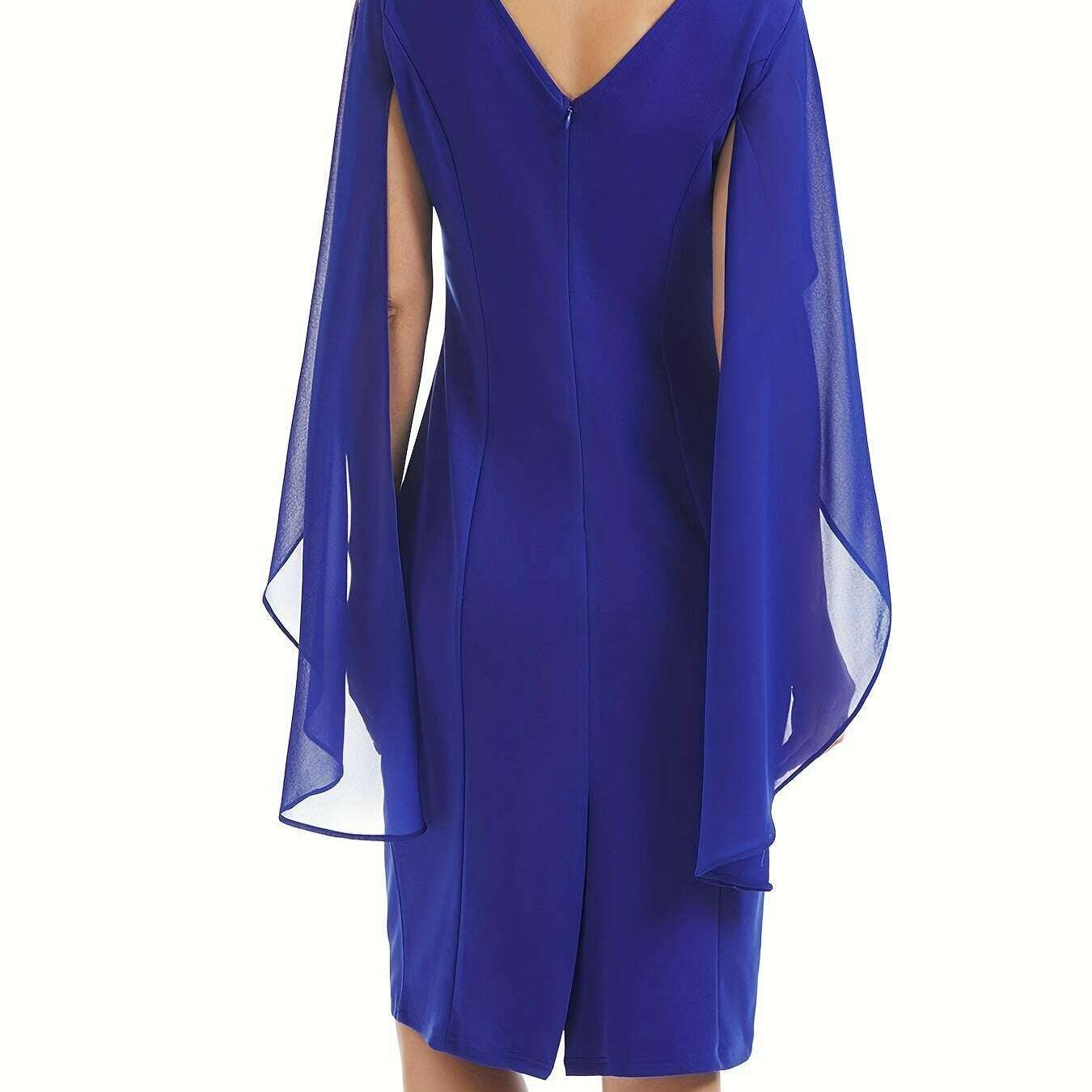 Elegant Midi Bodycon Dress with Cape Sleeves and Slit Hem - D&M Boutique