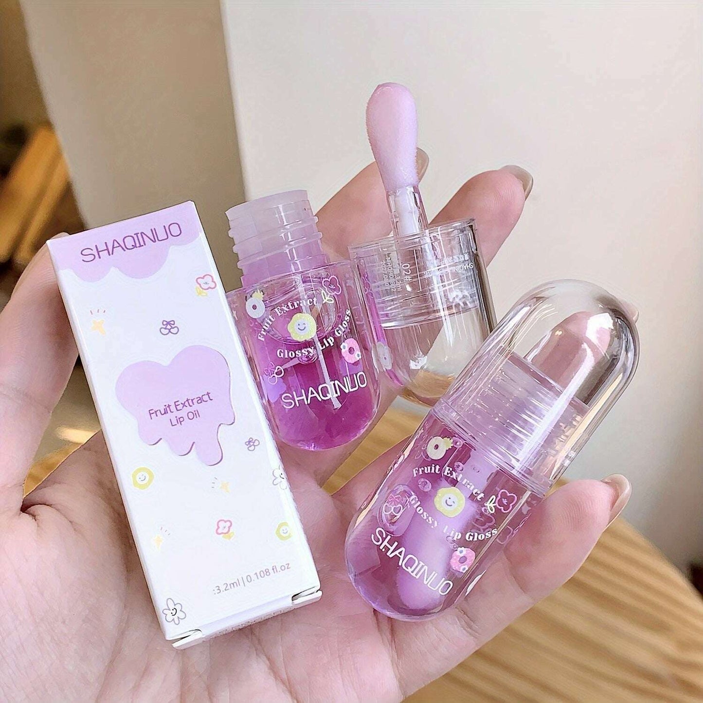 Three-Piece Fruit Essence Lip Oil Set: Plump & Moisturizing