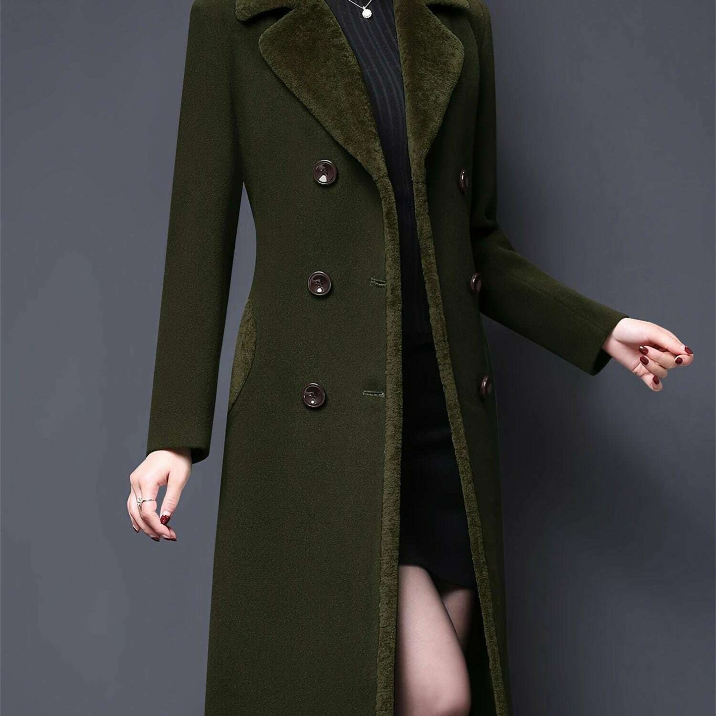 Women's Double-Breasted Notched Lapel Midi Pea Coat