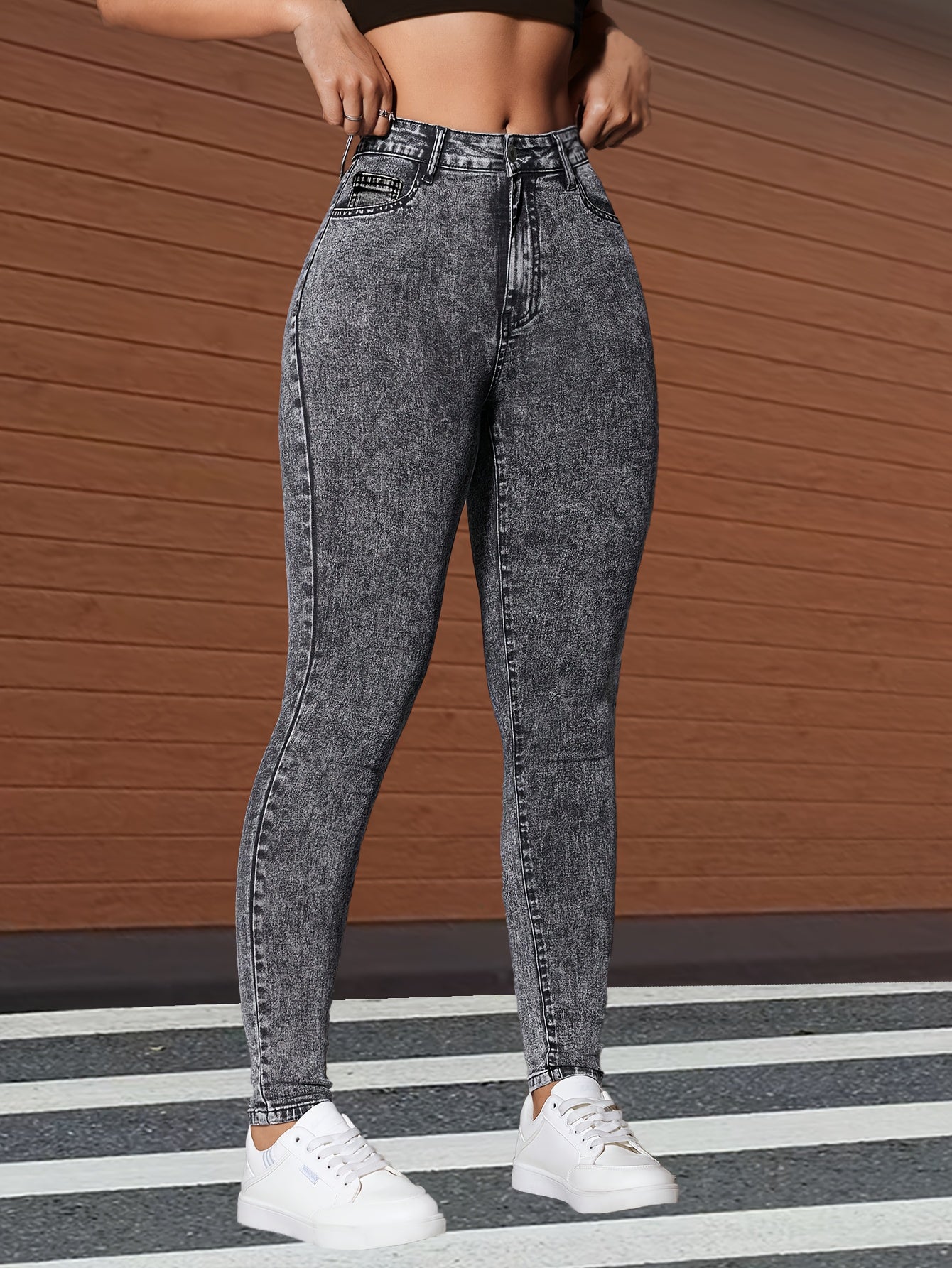 Skinny Fit Plain Washed Grey Stretchy Stylish Denim Pants, Women'S Denim Jeans & Clothing