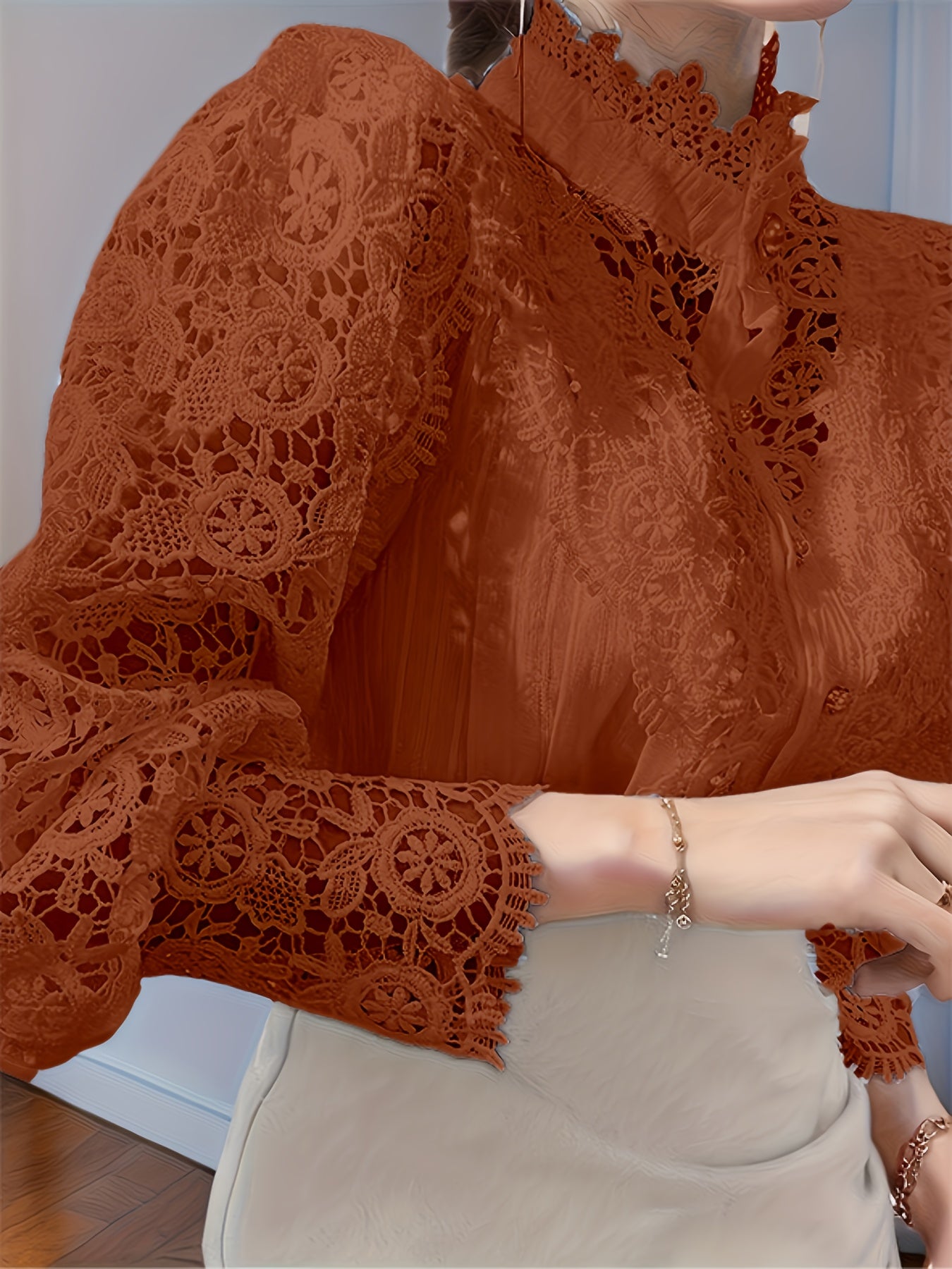 French Loose Chic Buttons, Heavy Lace, Cut-Out Floral Panels