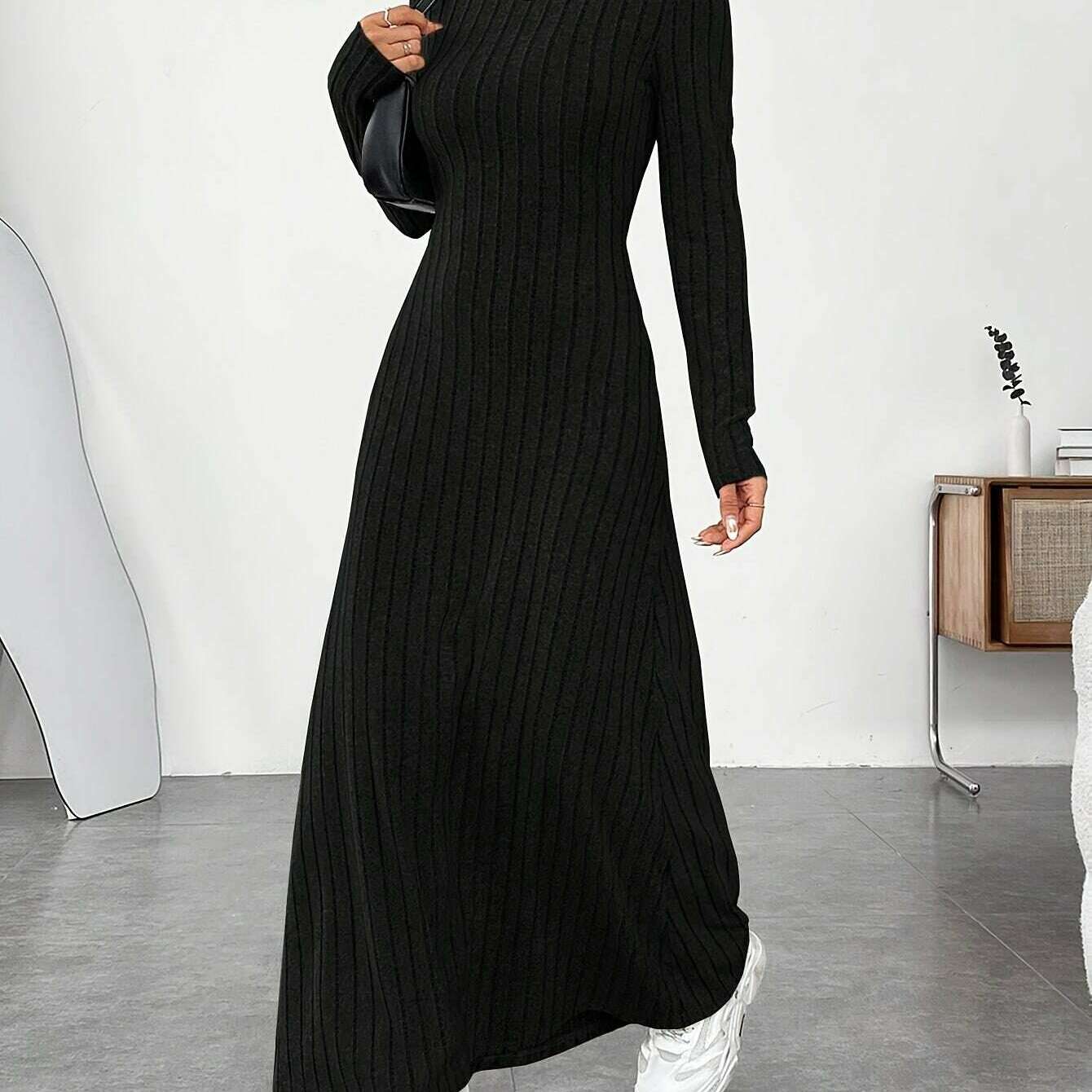 Elegant Ribbed Knit Dress with Umbrella Hem for Women - D&M Boutique