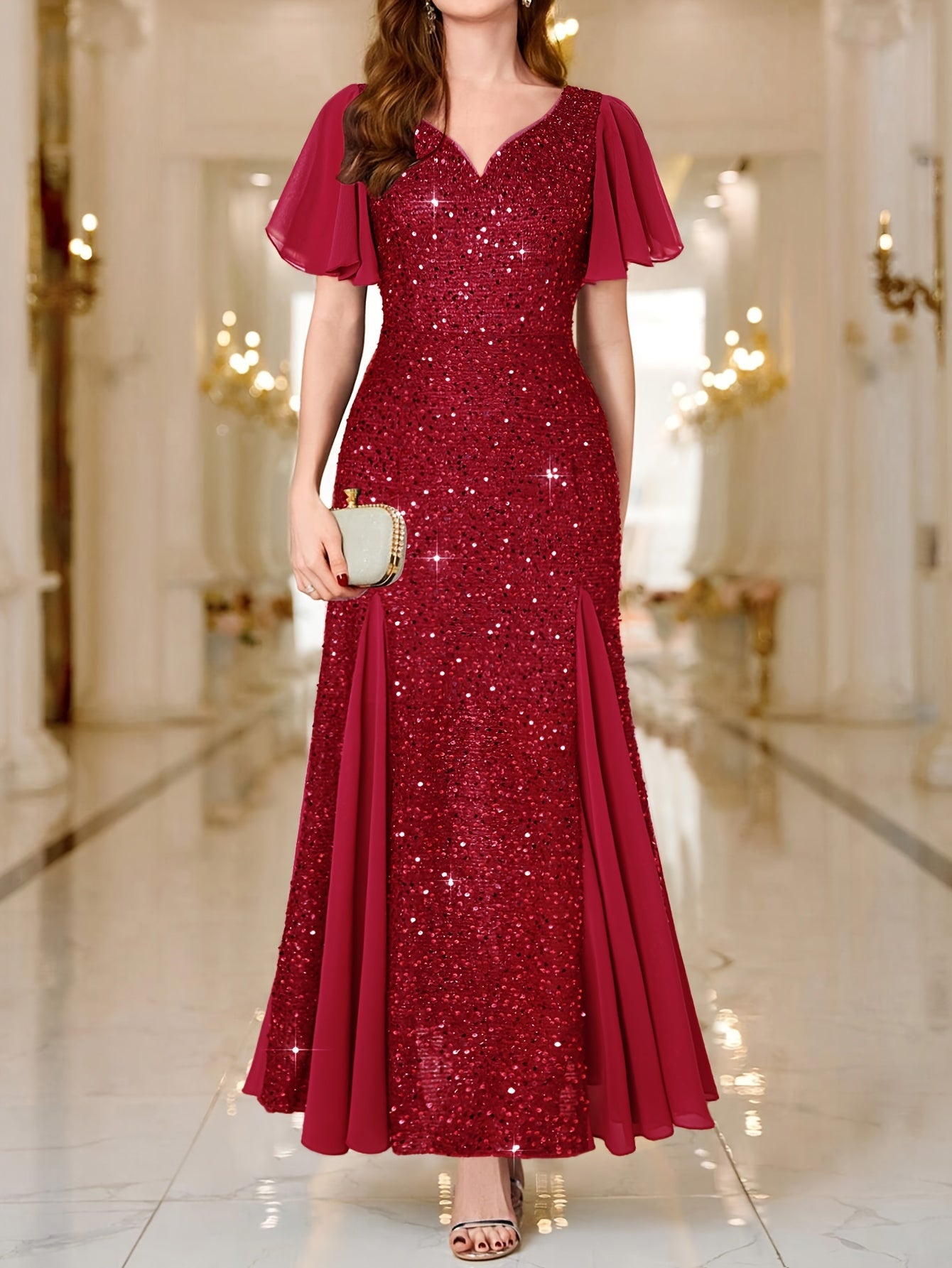 Purple Lotus Sequin Evening Gown – Timeless & Graceful