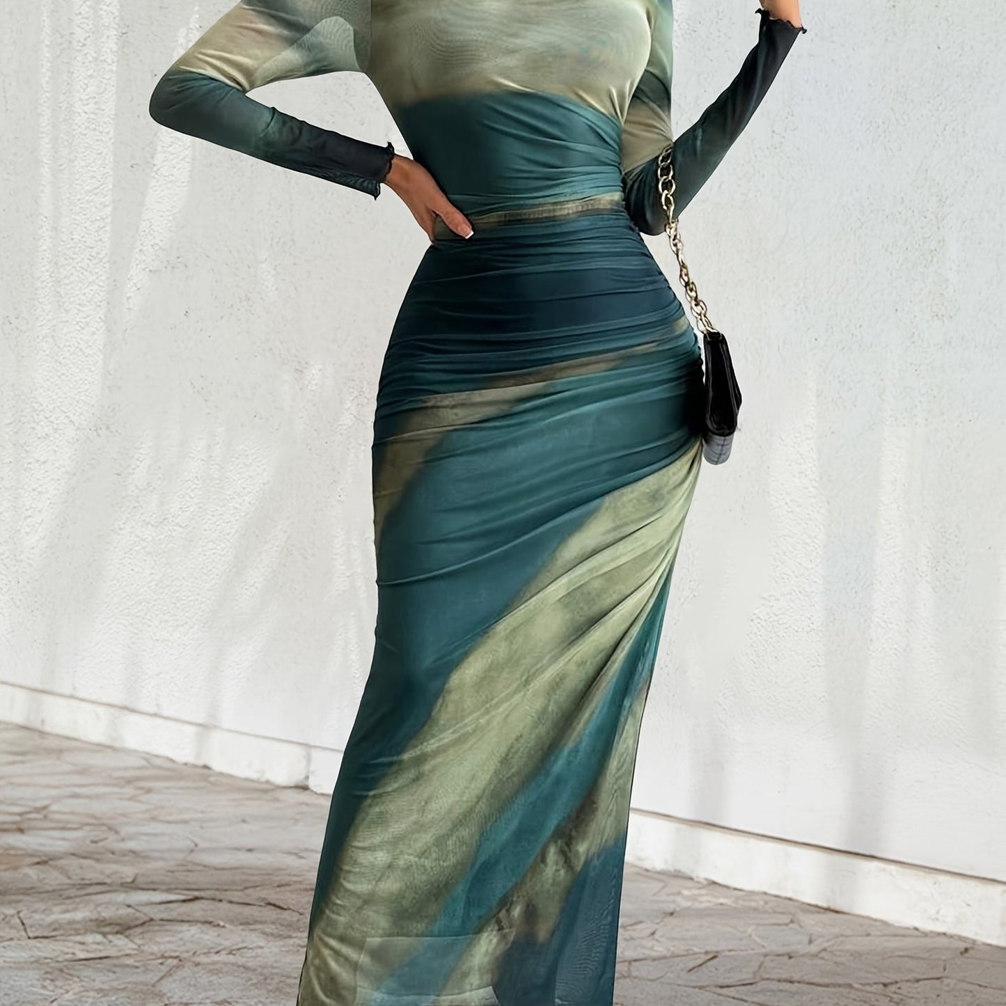 Women's Elegant Formal & Party Dress - Teal to Green Gradient, Stretchy Gauze-like Fabric, Flattering Slim Fit Mermaid-like silhouette for Evening Events, Weddings, Business Functions - Easy Hand Wash Care, Elegant Formal Dre