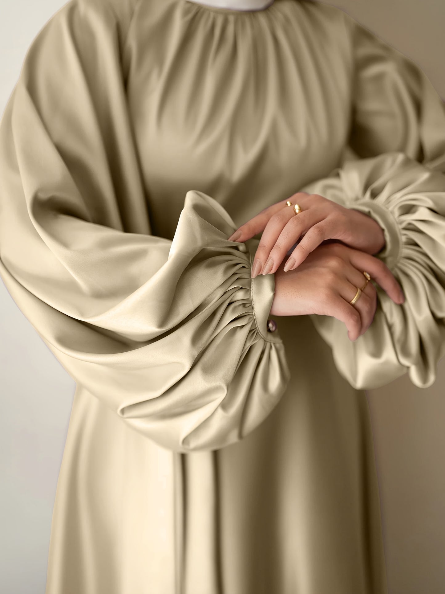 Elegant Satin Abaya with Lantern Sleeves and Belt - Long, Flowing Maxi Dress for Women, Perfect for Festivals and Special Occasions, Festival Attire|Sleek Fitted Design|Polyester Fabric