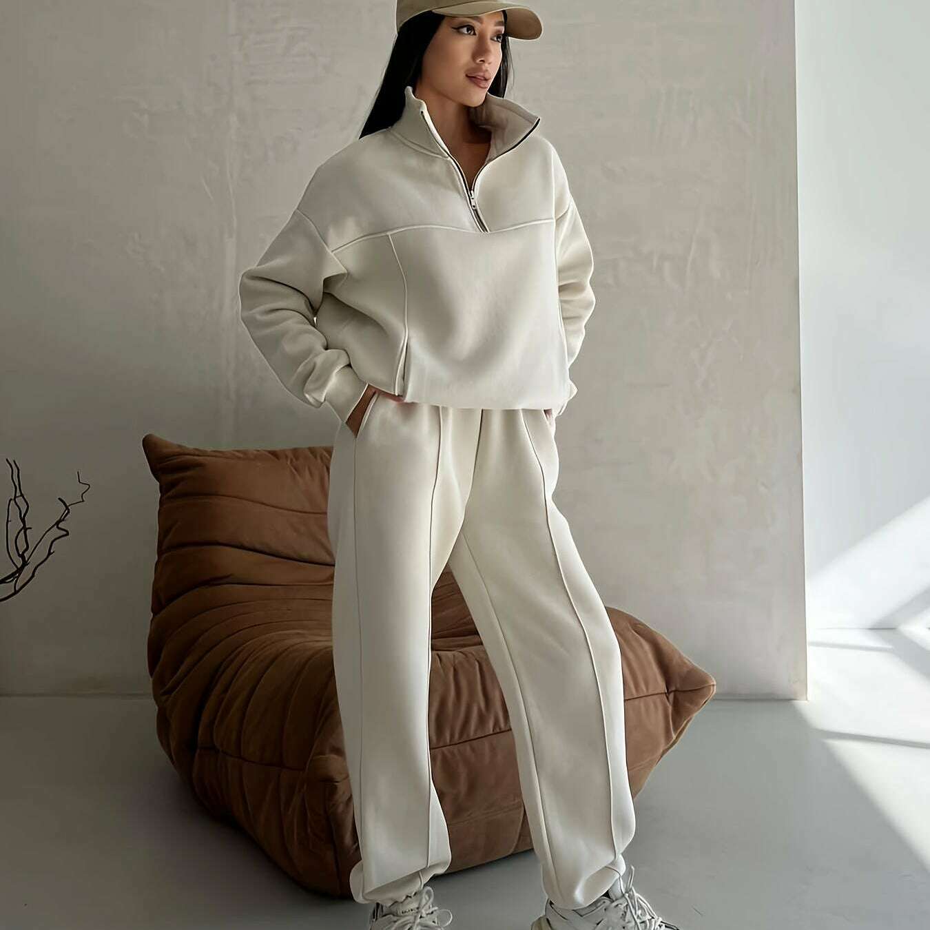2024 Fall Fashion Stitching Padded Long Sleeve Sweater & Trousers Set