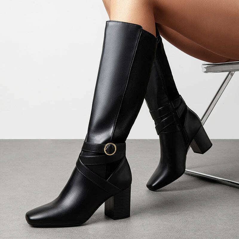 Knee High Block Heel Riding Boots