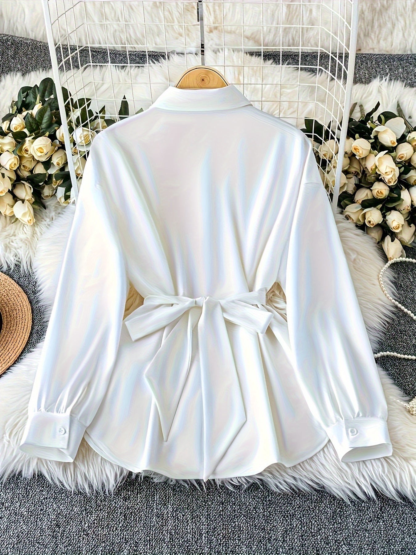Retro Style Women's Loose Long Sleeve Casual Outdoor Top Fashion Shirt with Belt