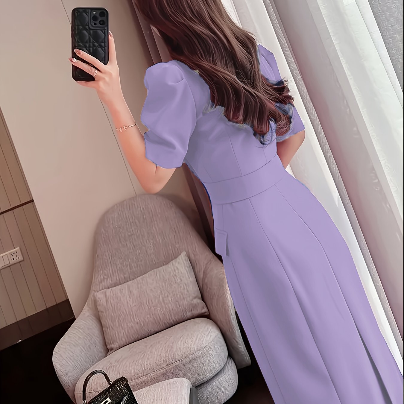 Elegant French-Inspired Magenta Pink Pencil Dress - Chic Notched Collar, Button Detail, Polyester Blend for Women, Perfect for Spring & Fall